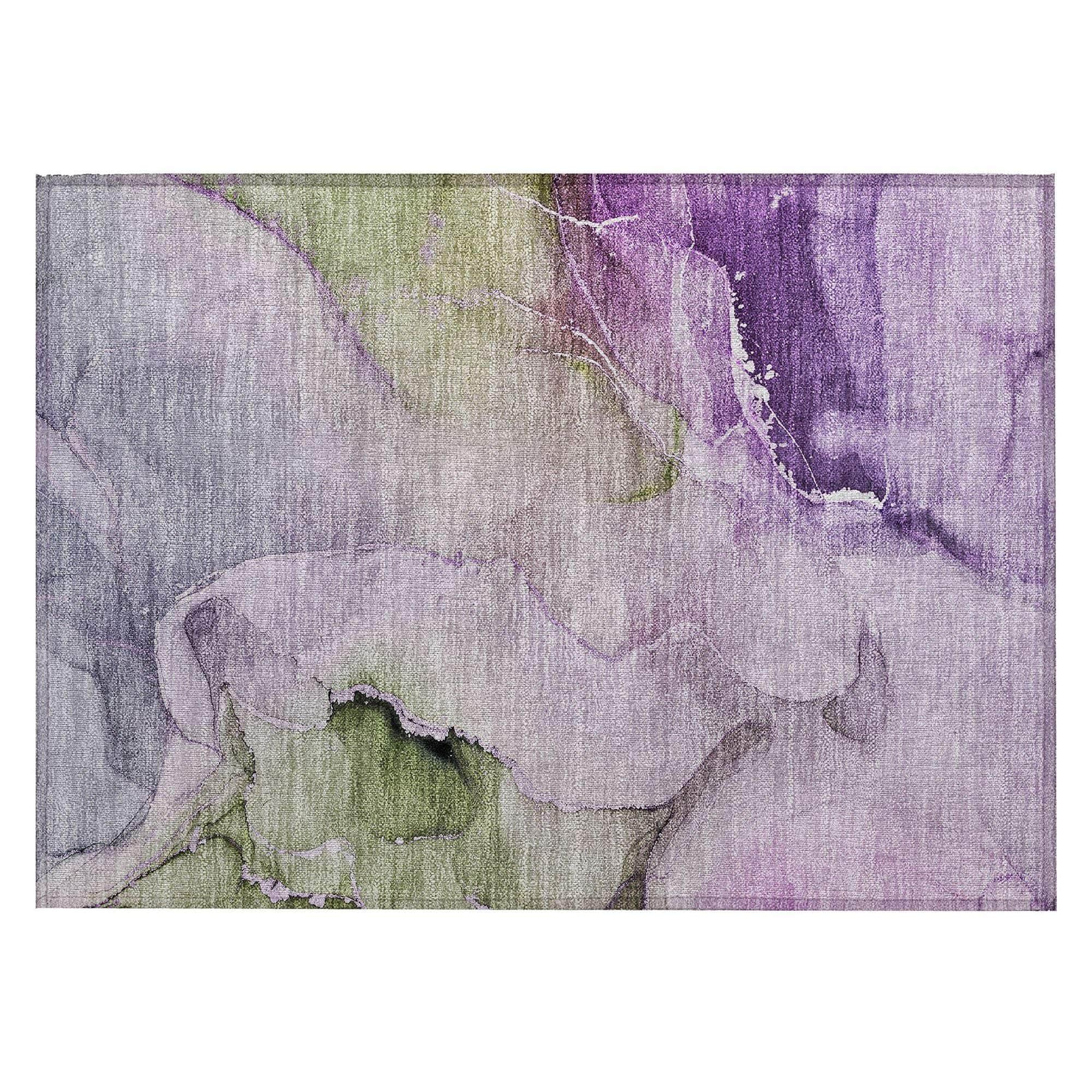 Machine Washable Purple Rug - Indoor / Outdoor - Kids / Pet Friendly Watercolors Print Rug