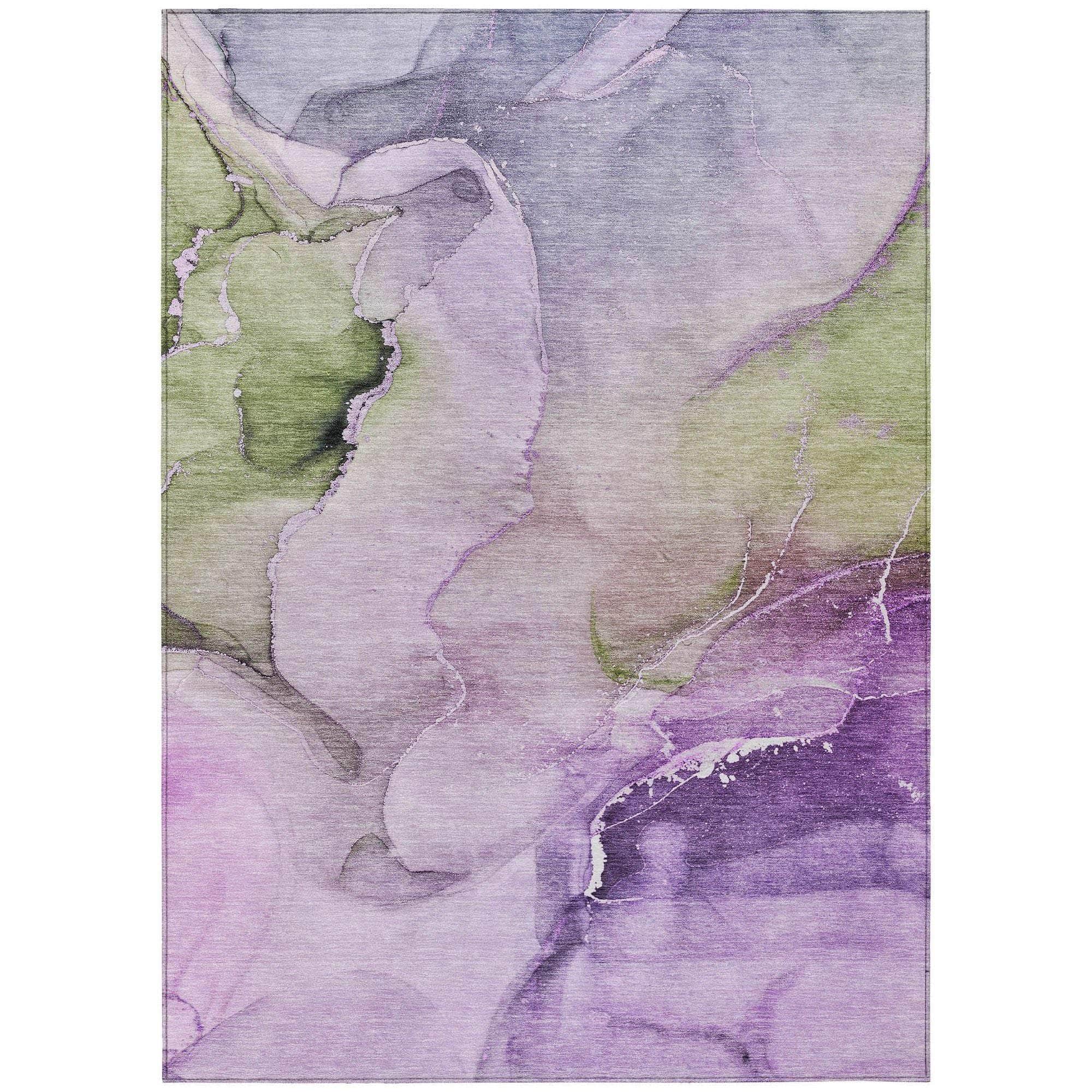 Machine Washable Purple Rug - Indoor / Outdoor - Kids / Pet Friendly Watercolors Print Rug