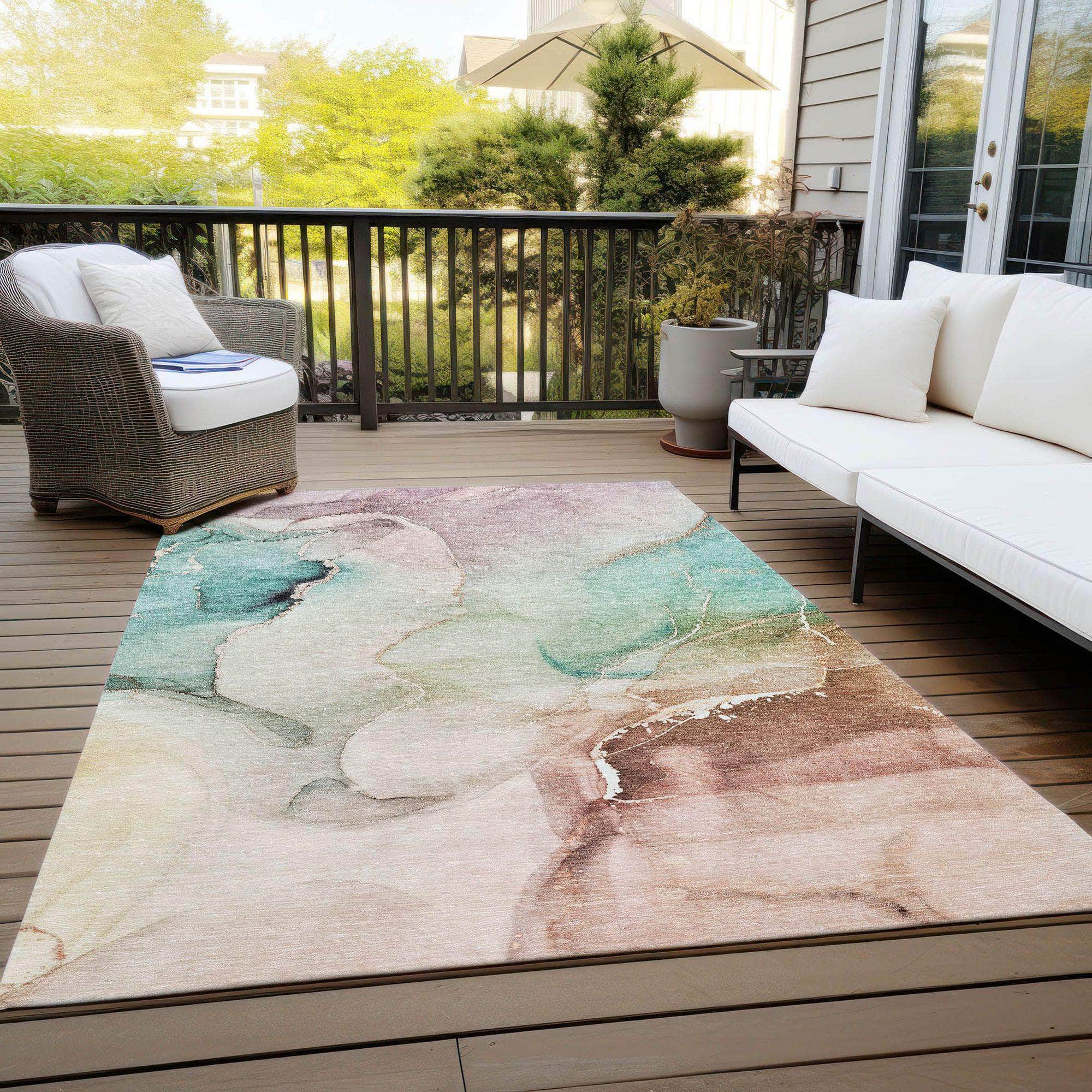 Machine Made ACN521 Teal Rugs
