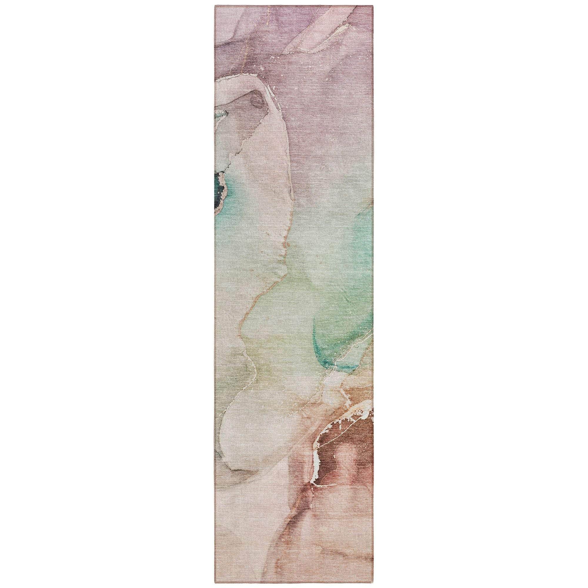 Machine Washable Teal Rug - Indoor / Outdoor - Kids / Pet Friendly Watercolors Print Rug