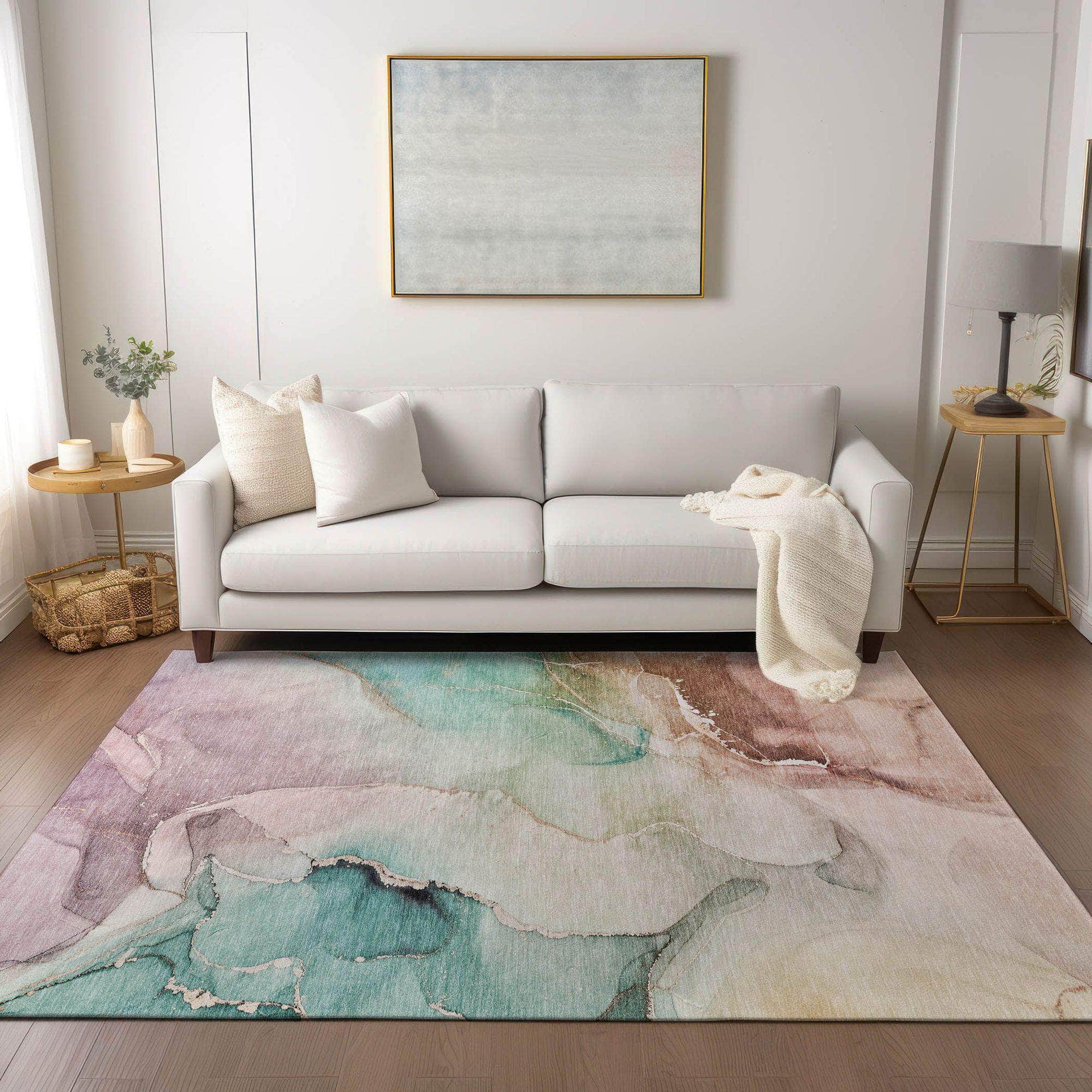Machine Made ACN521 Teal Rugs