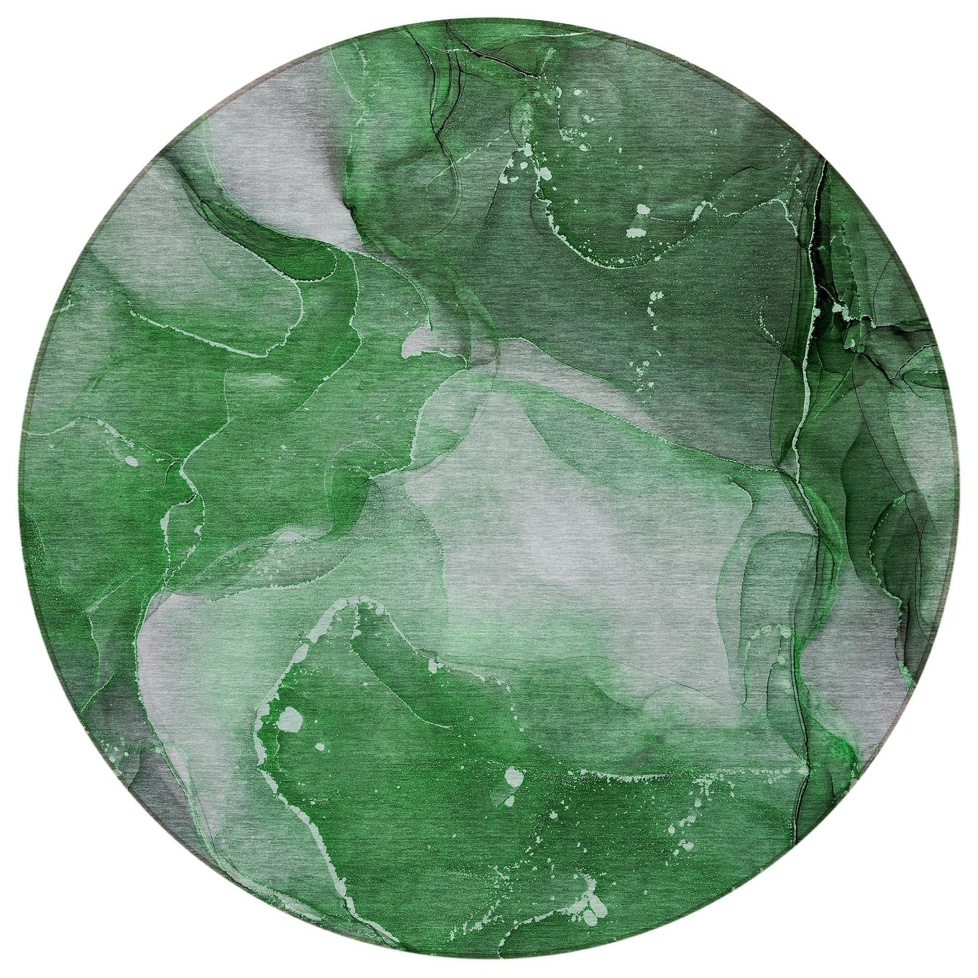 Machine Washable Emerald Green Rug - Indoor / Outdoor - Kids / Pet Friendly Watercolors Print Rug