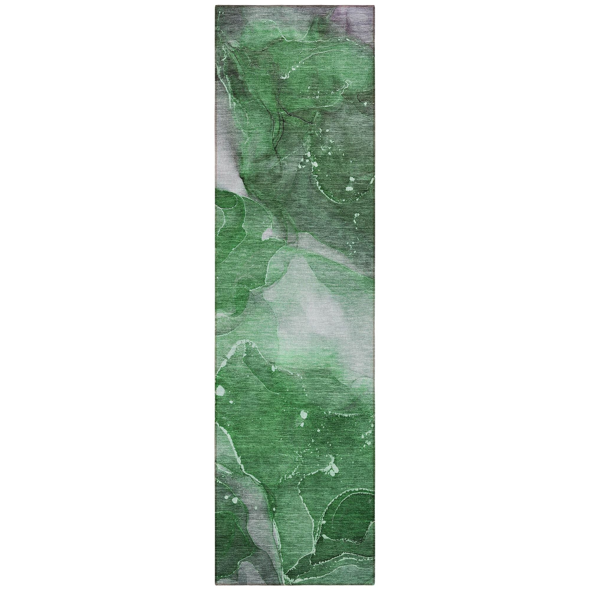 Machine Washable Emerald Green Rug - Indoor / Outdoor - Kids / Pet Friendly Watercolors Print Rug