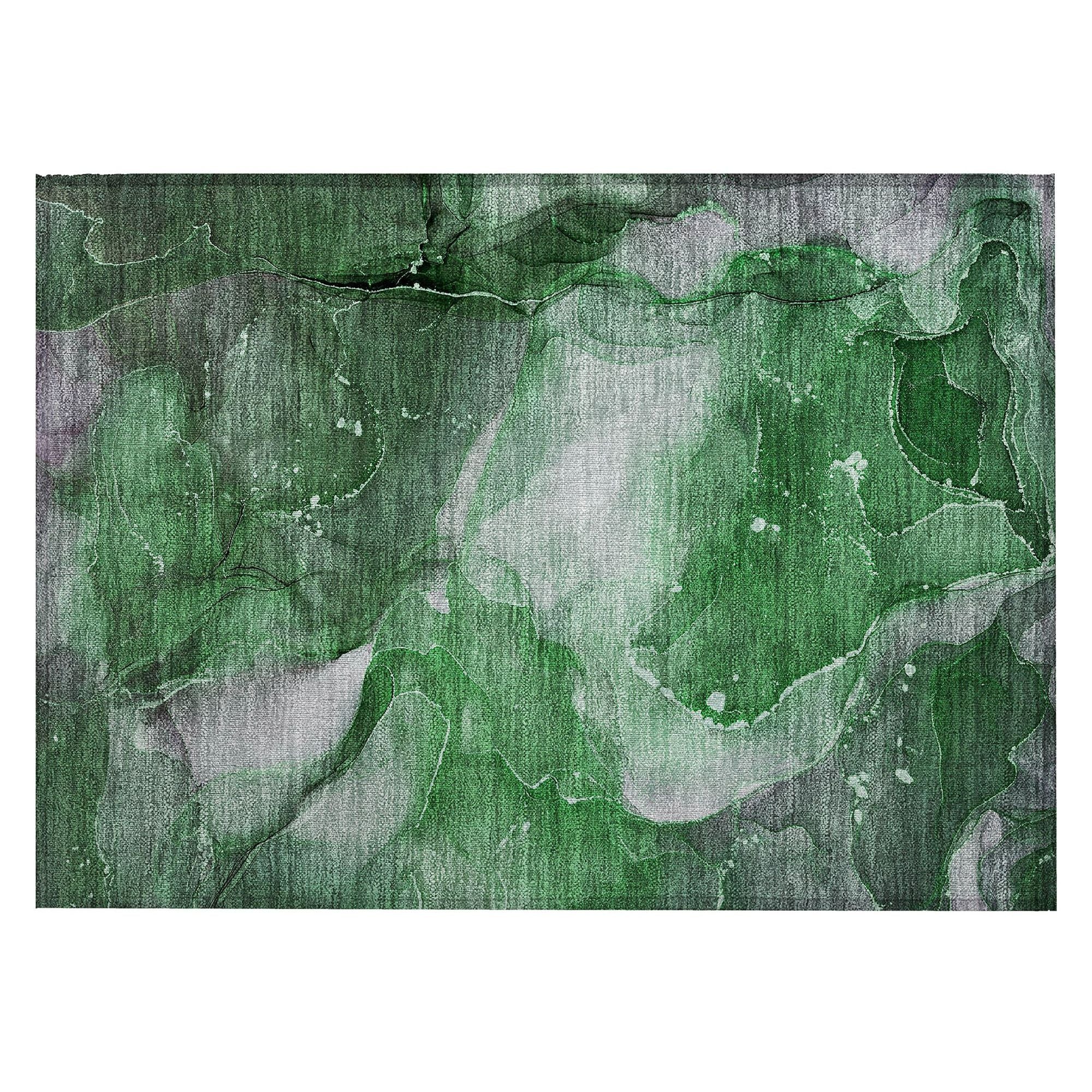 Machine Washable Emerald Green Rug - Indoor / Outdoor - Kids / Pet Friendly Watercolors Print Rug