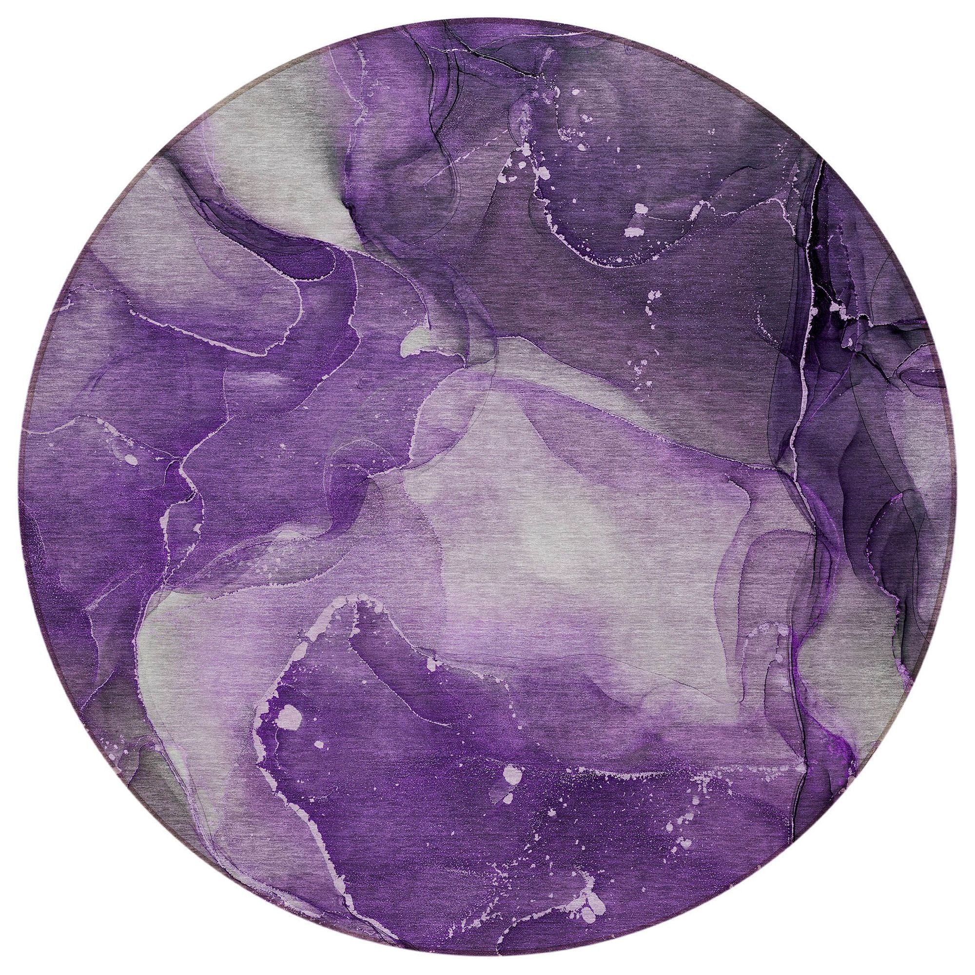 Machine Washable Purple Rug - Indoor / Outdoor - Kids / Pet Friendly Watercolors Print Rug