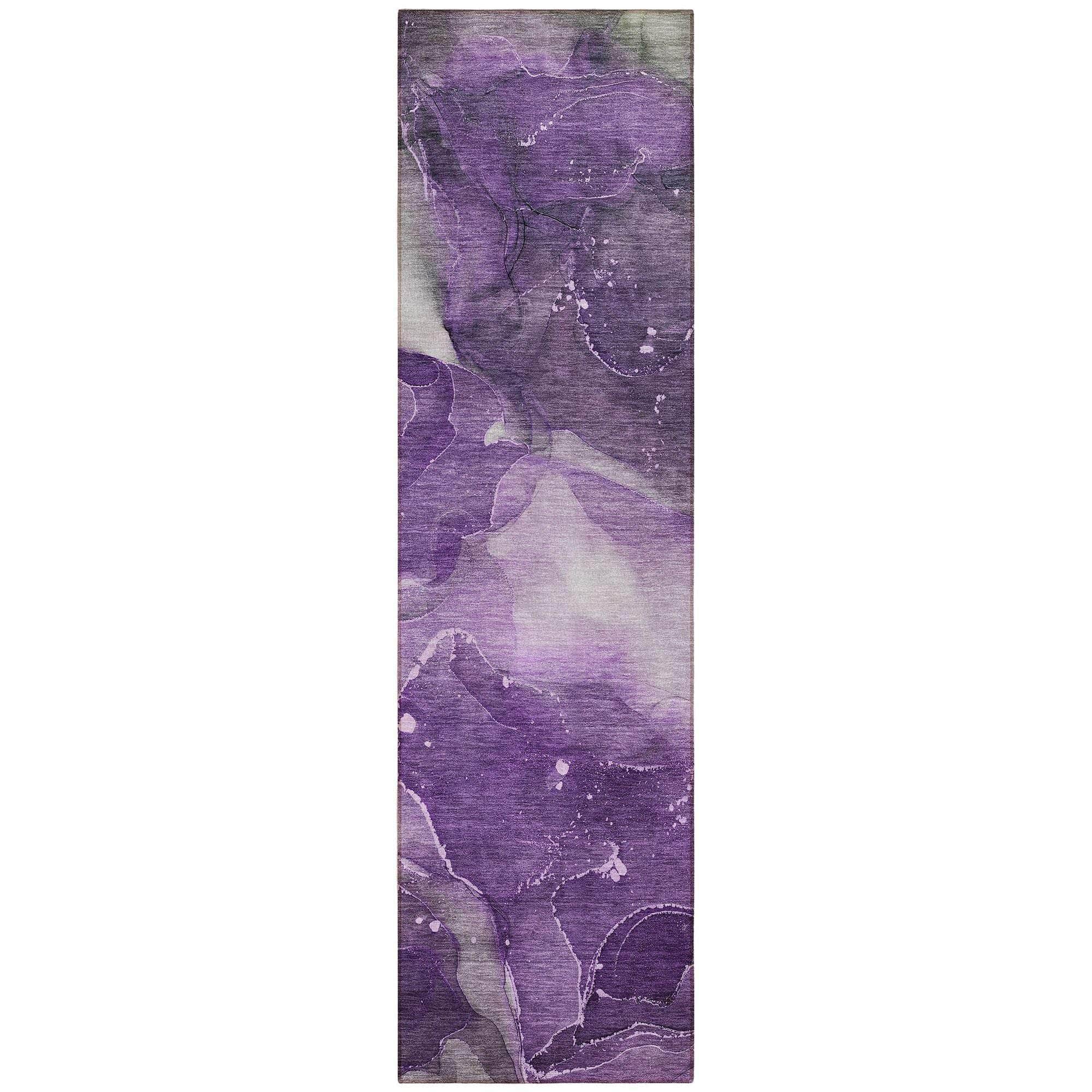 Machine Washable Purple Rug - Indoor / Outdoor - Kids / Pet Friendly Watercolors Print Rug