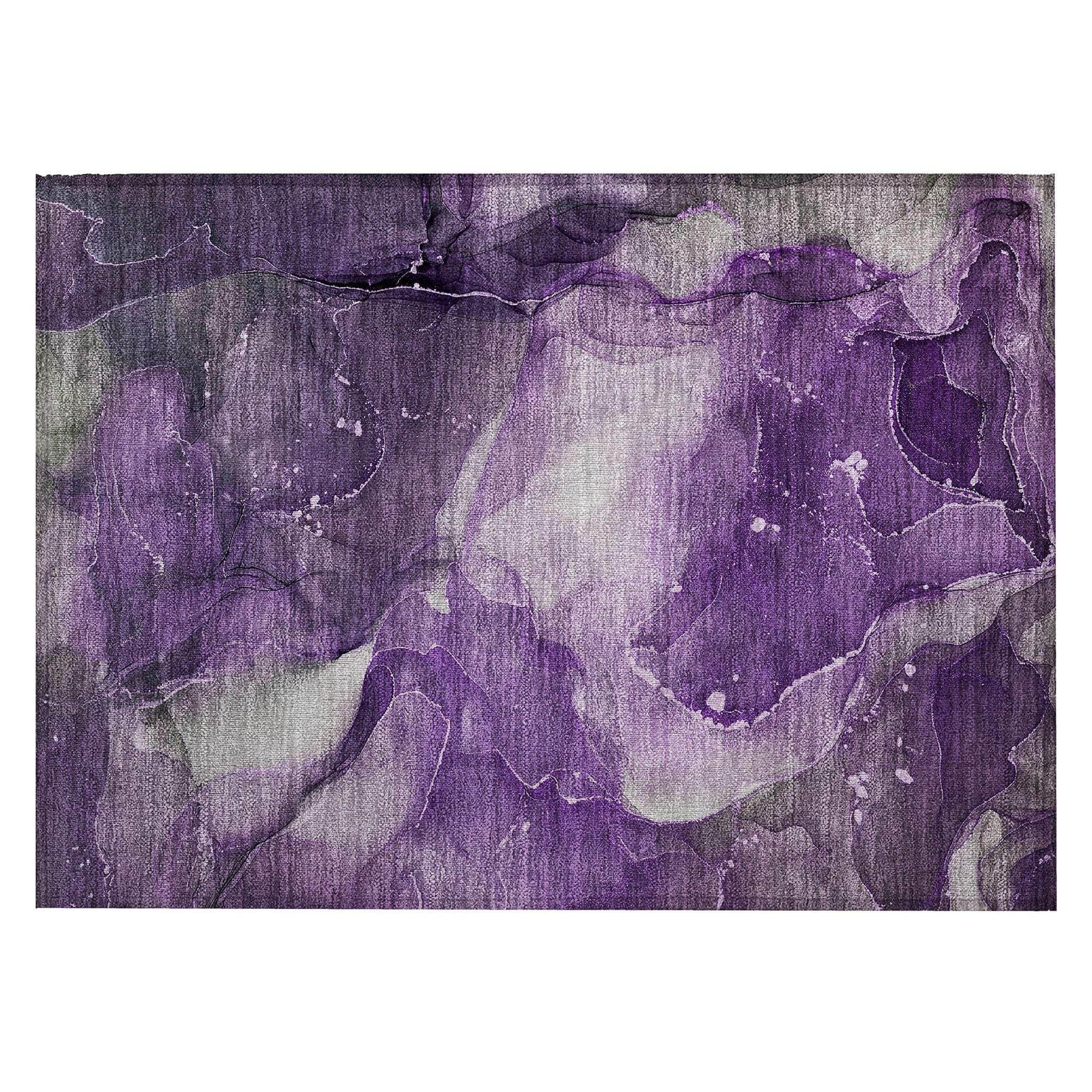 Machine Washable Purple Rug - Indoor / Outdoor - Kids / Pet Friendly Watercolors Print Rug
