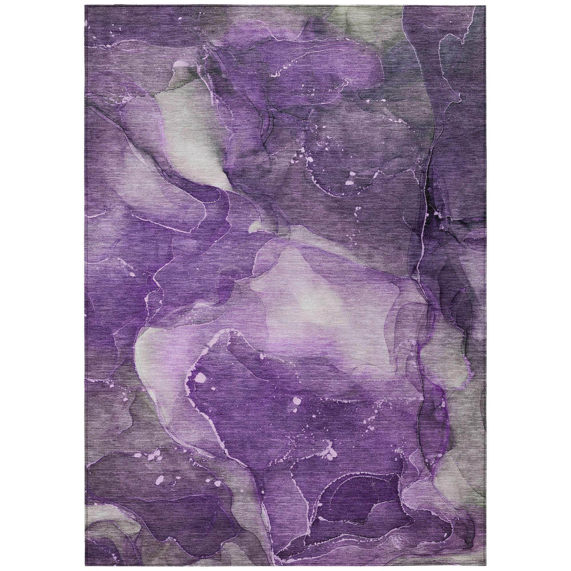Machine Washable Purple Rug - Indoor / Outdoor - Kids / Pet Friendly Watercolors Print Rug