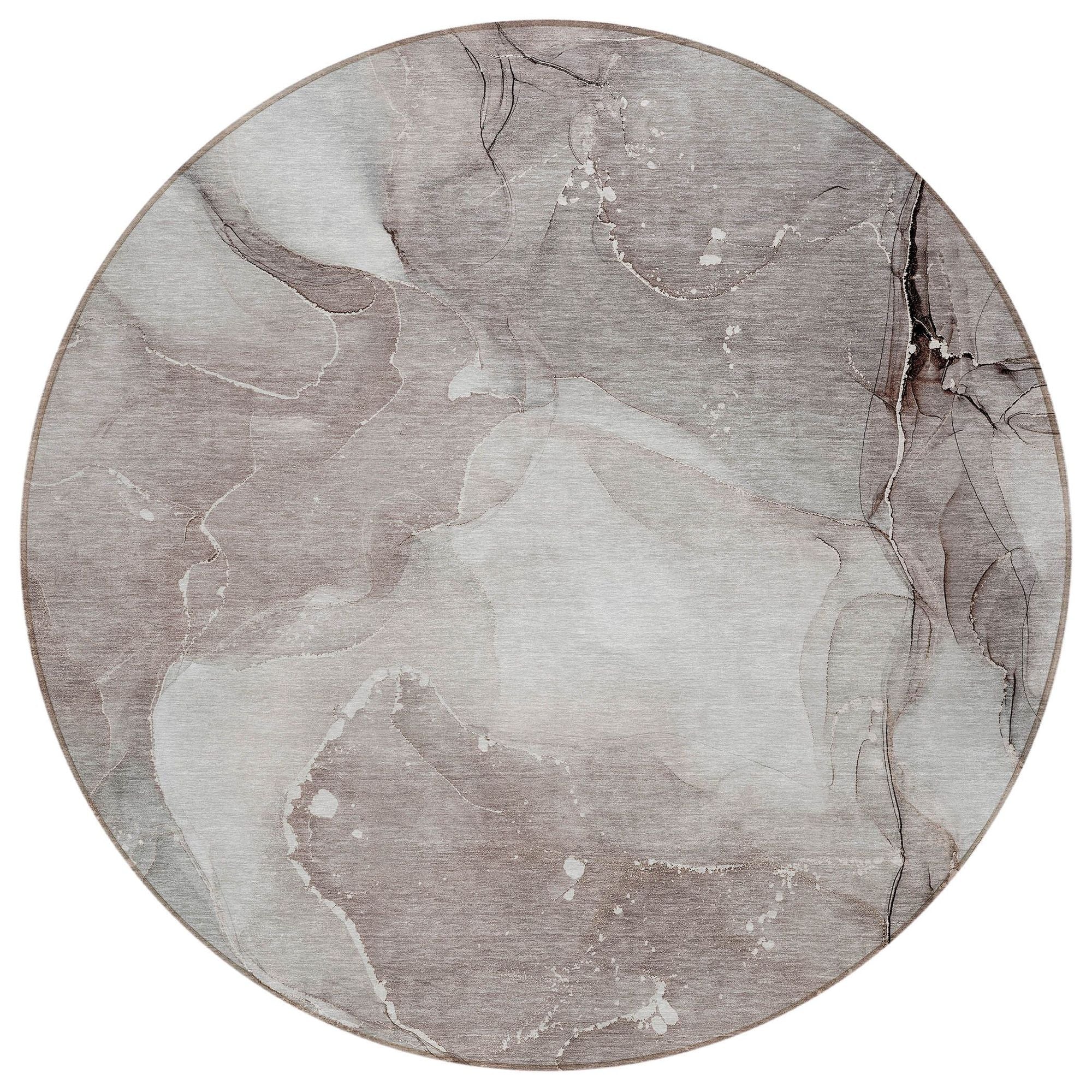 Machine Washable Taupe Brown Rug - Indoor / Outdoor - Kids / Pet Friendly Watercolors Print Rug