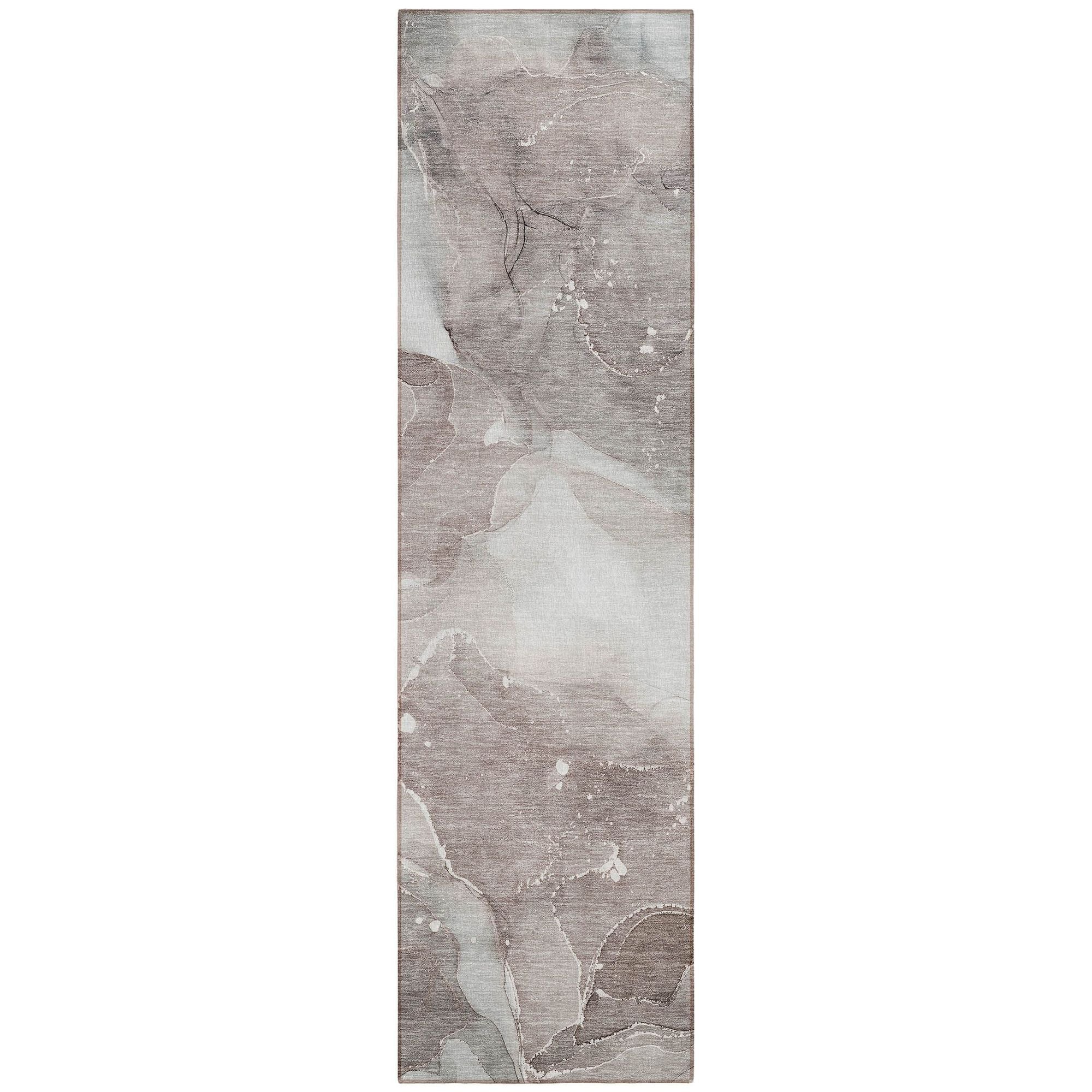 Machine Washable Taupe Brown Rug - Indoor / Outdoor - Kids / Pet Friendly Watercolors Print Rug