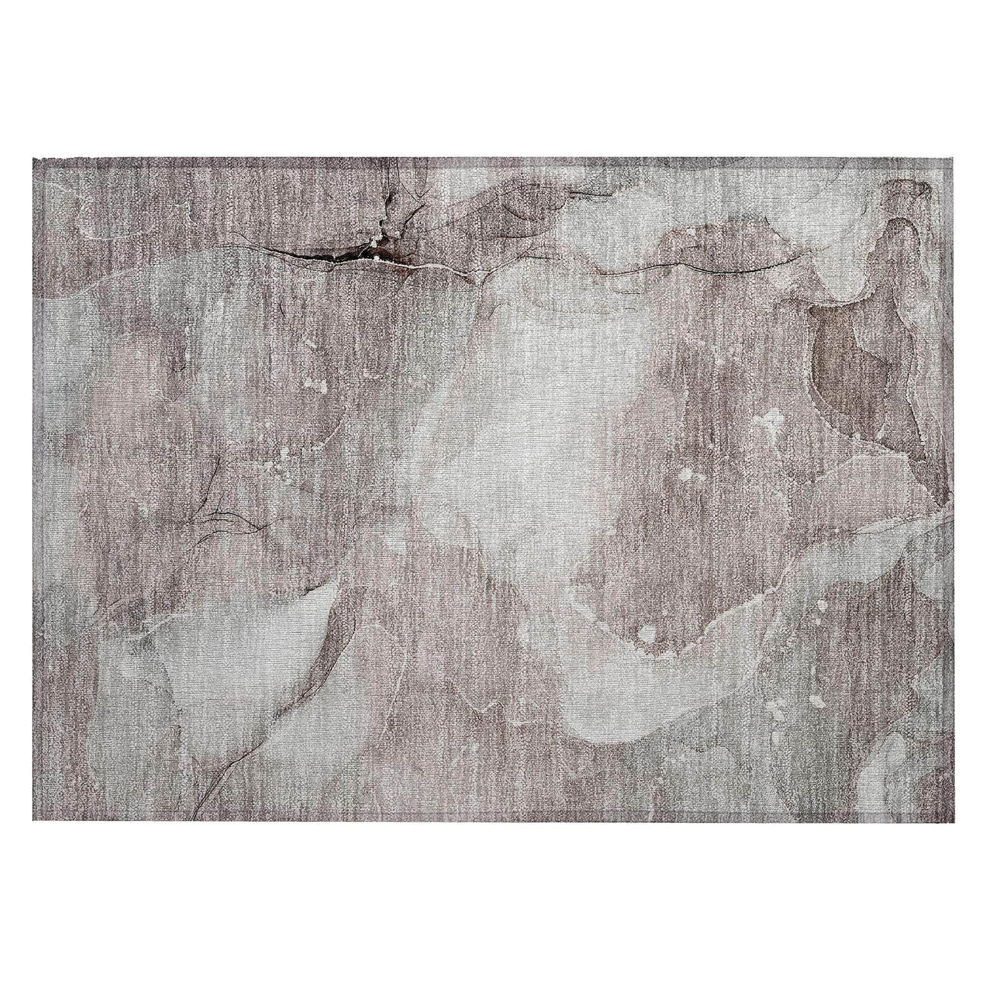 Machine Washable Taupe Brown Rug - Indoor / Outdoor - Kids / Pet Friendly Watercolors Print Rug