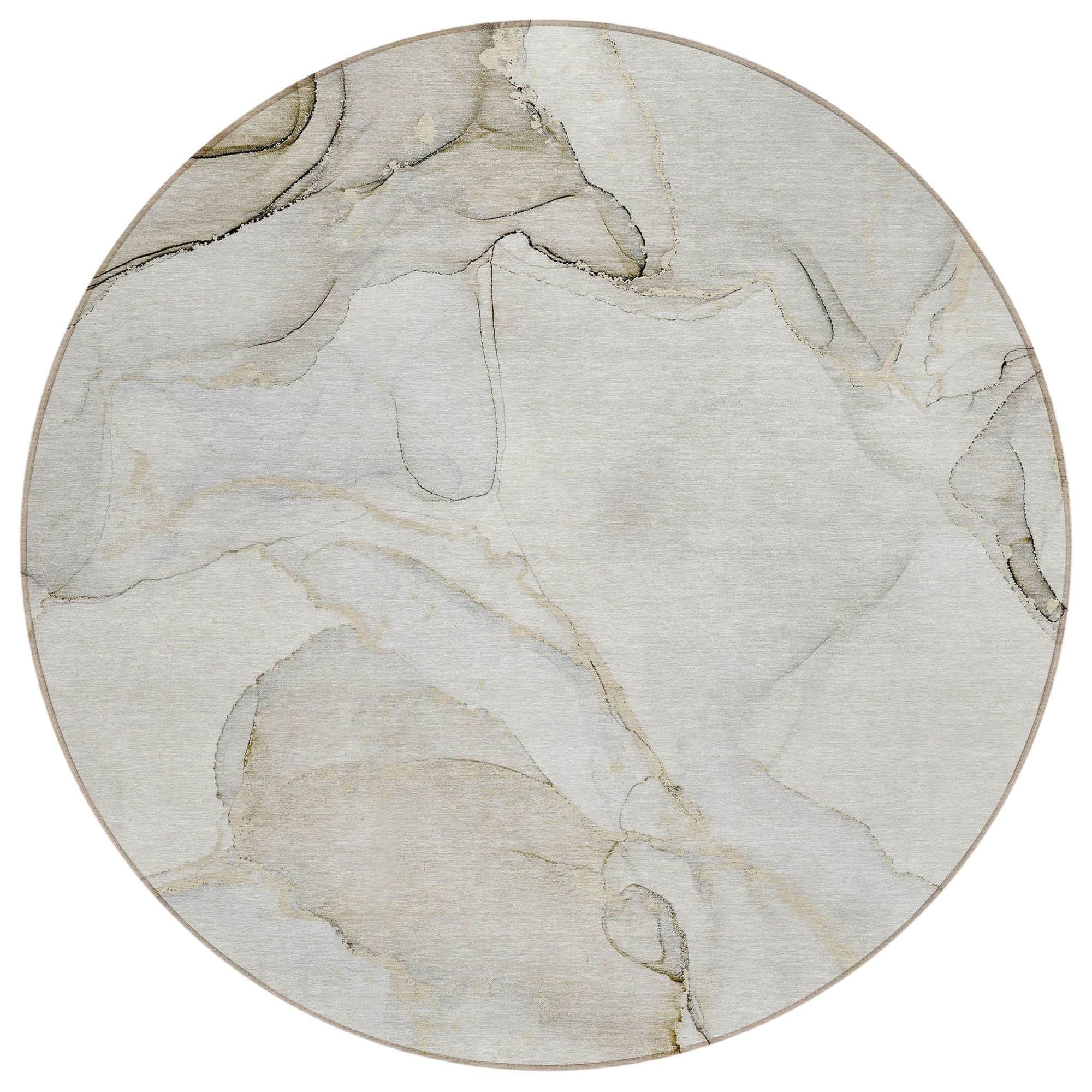 Machine Washable Beige Brown Rug - Indoor / Outdoor - Kids / Pet Friendly Watercolors Print Rug