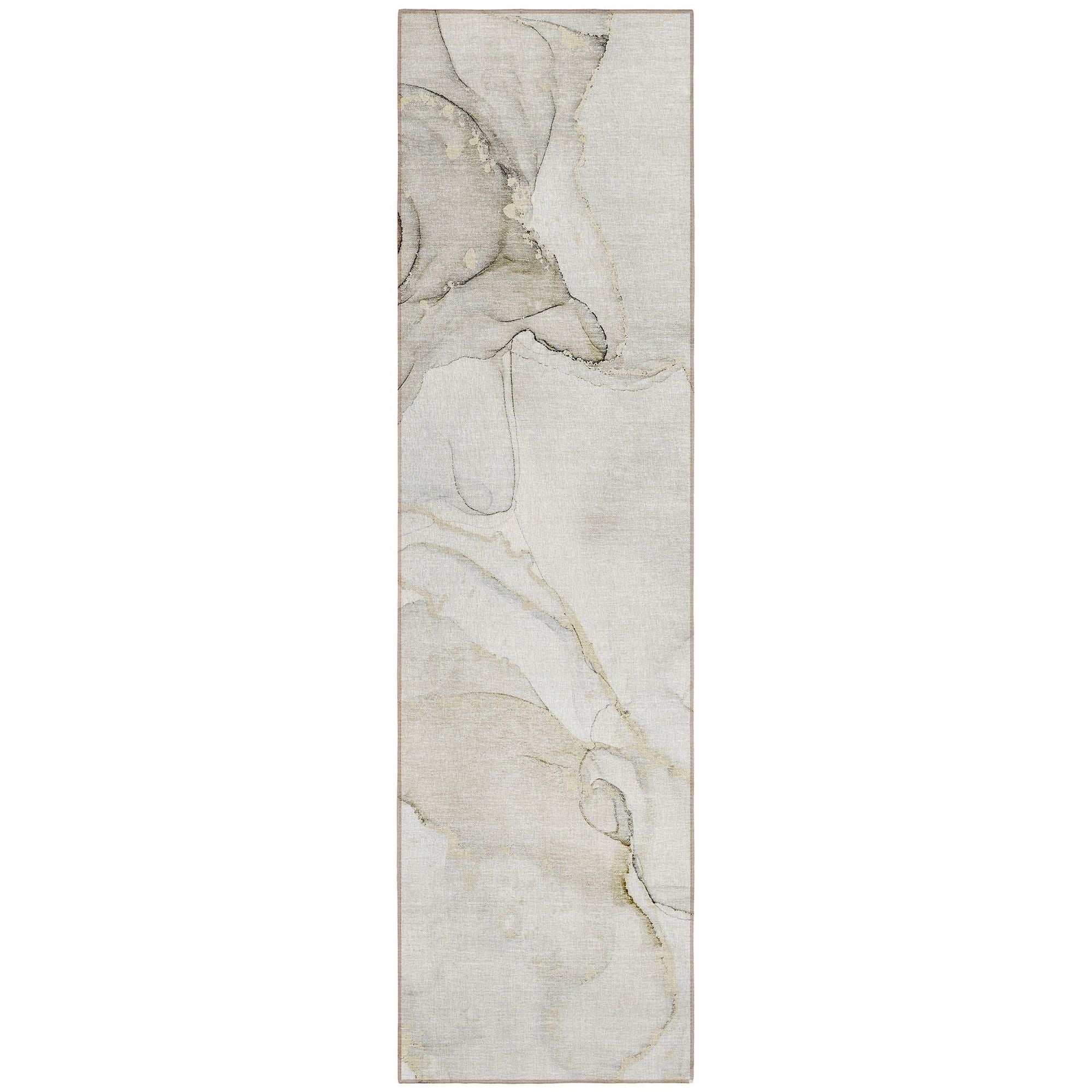 Machine Washable Beige Brown Rug - Indoor / Outdoor - Kids / Pet Friendly Watercolors Print Rug
