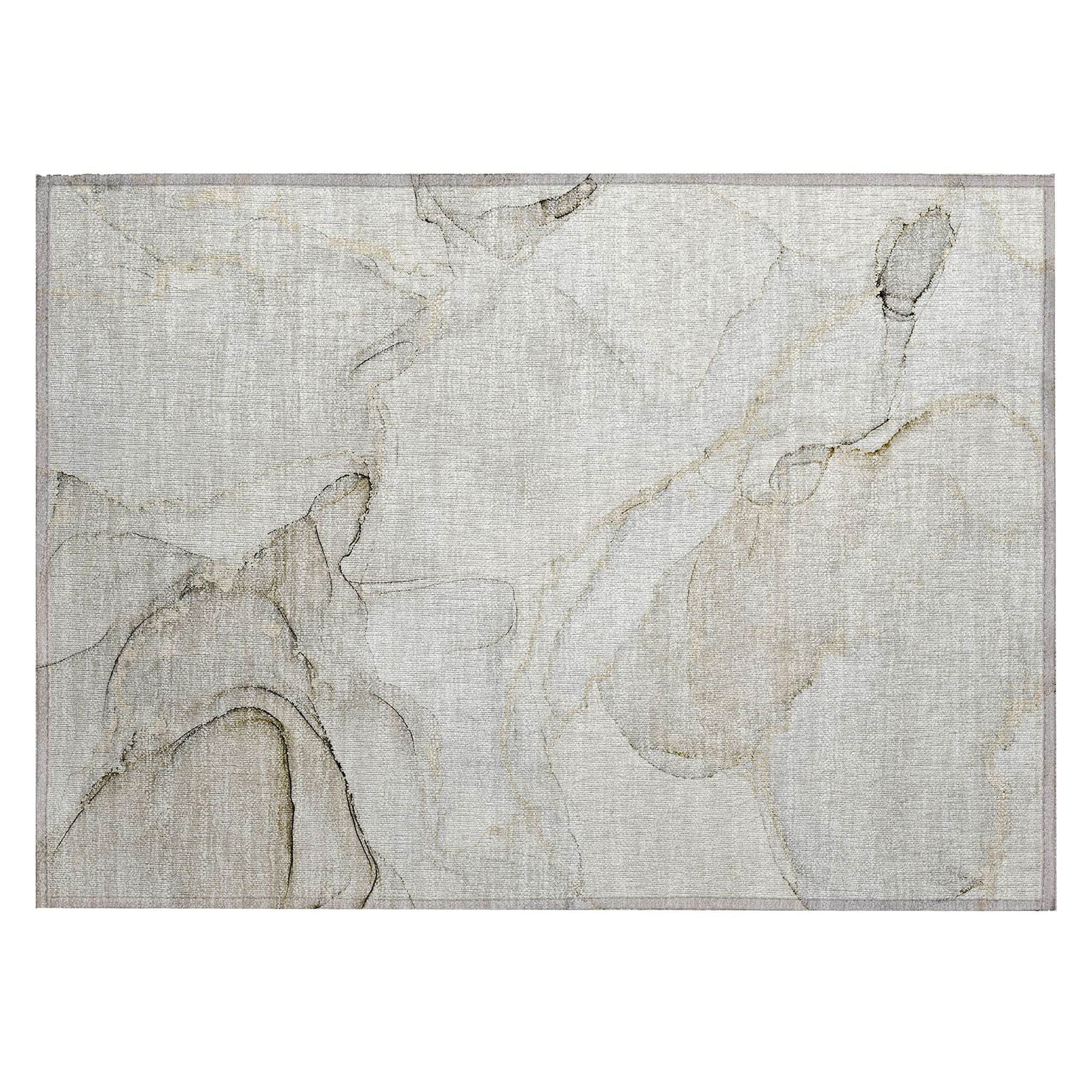 Machine Washable Beige Brown Rug - Indoor / Outdoor - Kids / Pet Friendly Watercolors Print Rug