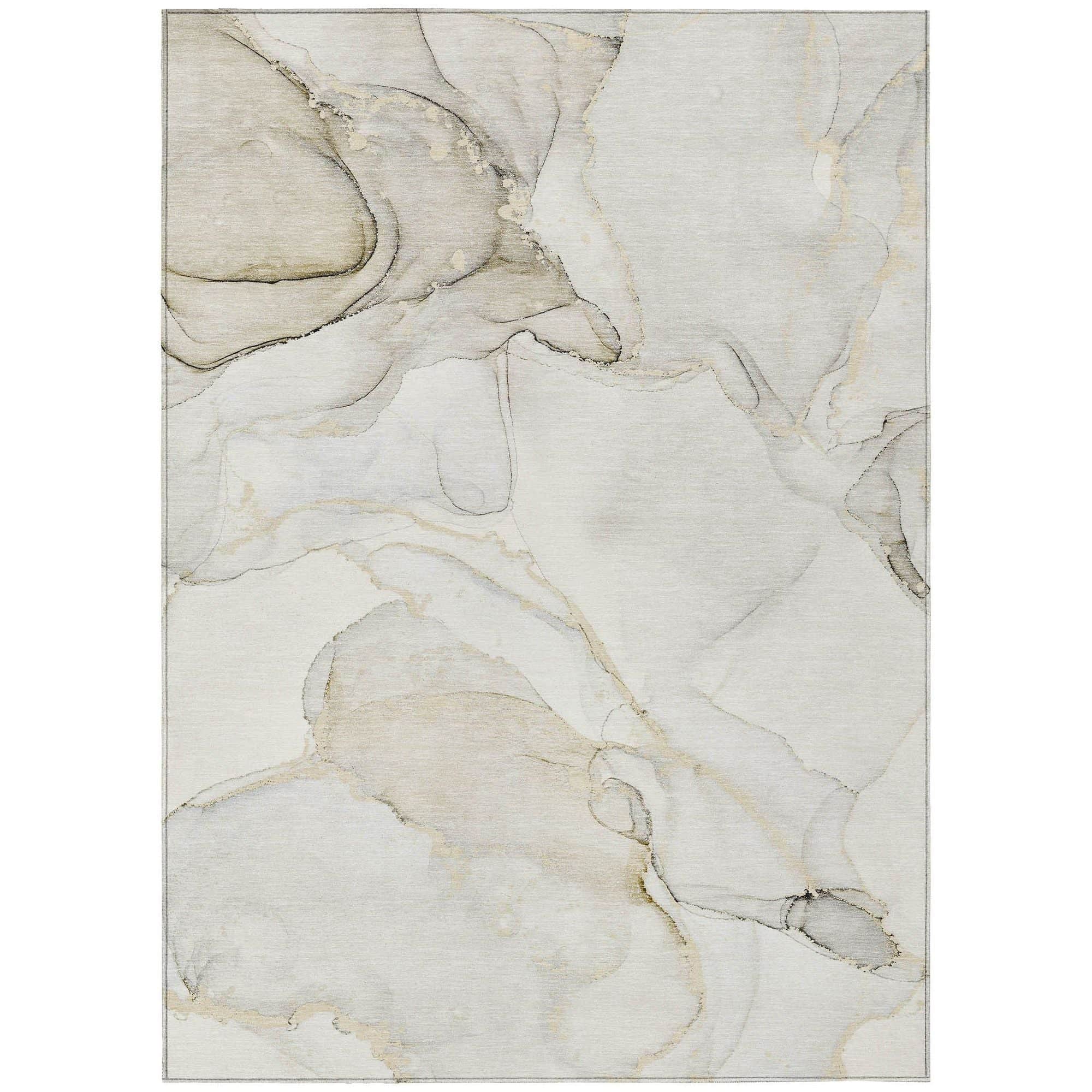 Machine Washable Beige Brown Rug - Indoor / Outdoor - Kids / Pet Friendly Watercolors Print Rug