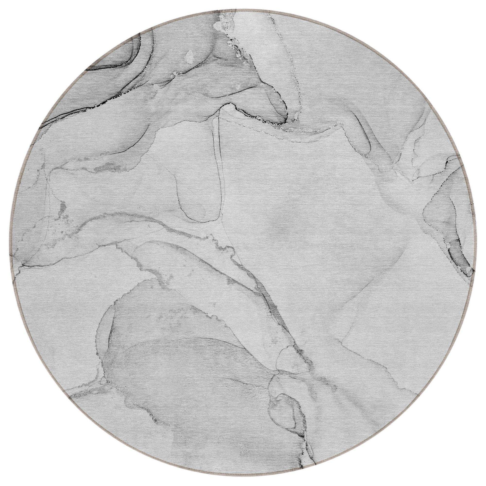 Machine Washable Silver Gray Rug - Indoor / Outdoor - Kids / Pet Friendly Watercolors Print Rug