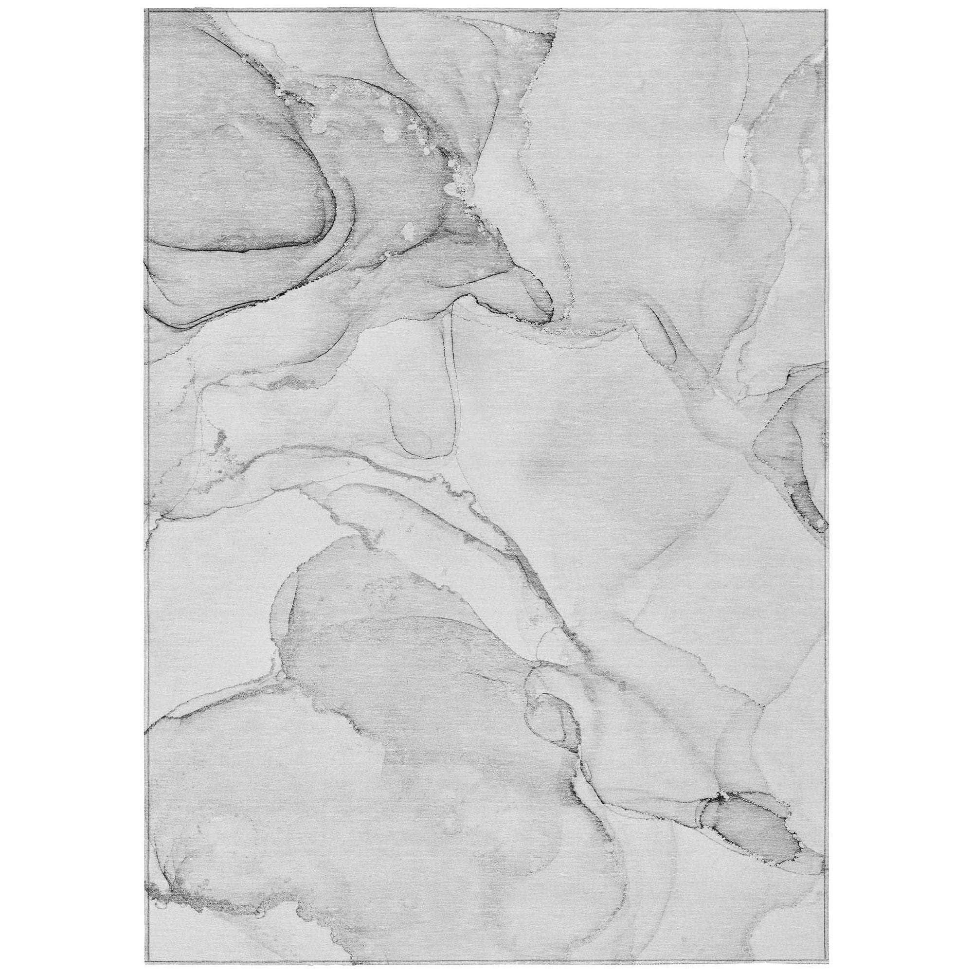 Machine Washable Silver Gray Rug - Indoor / Outdoor - Kids / Pet Friendly Watercolors Print Rug