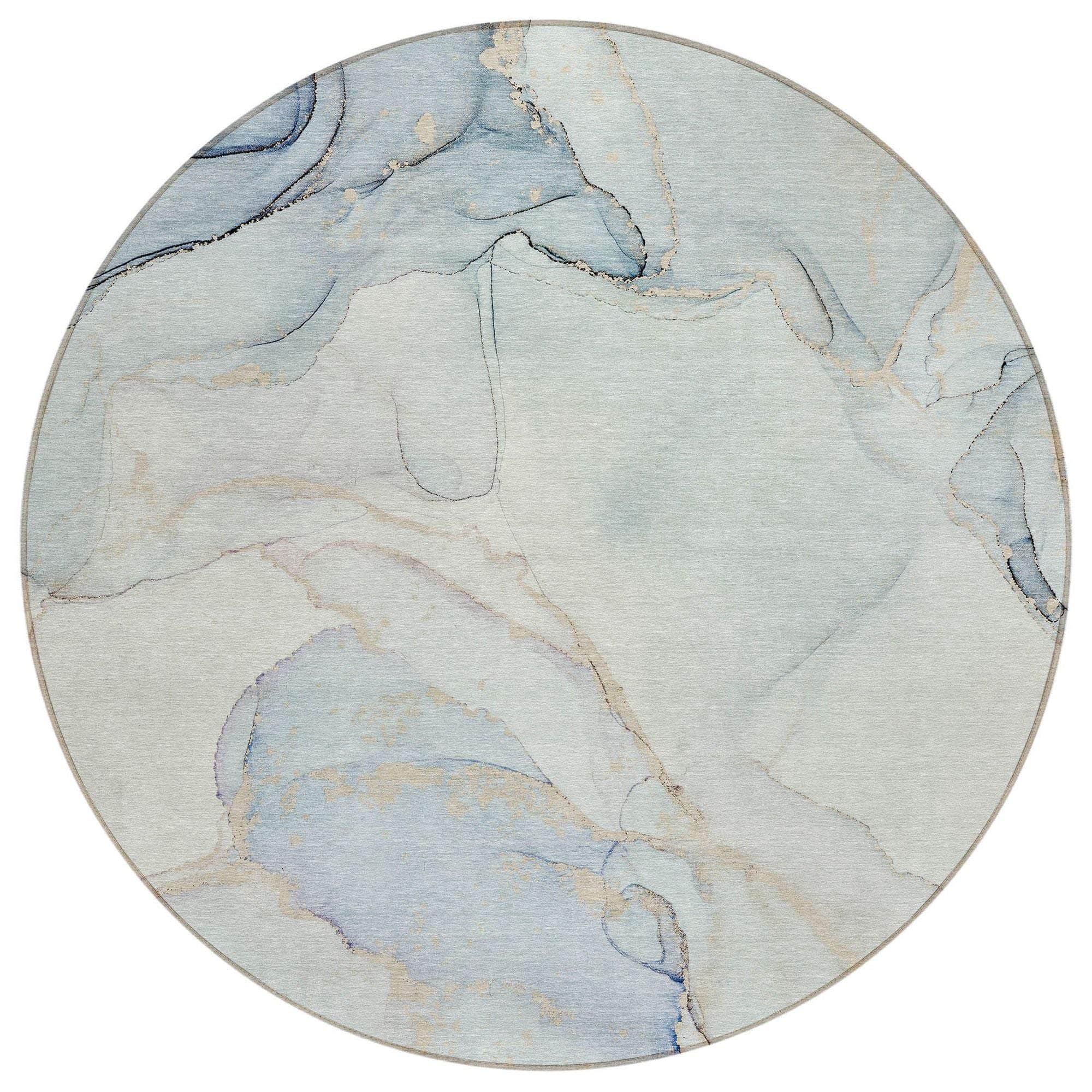 Machine Washable Sky Blue Rug - Indoor / Outdoor - Kids / Pet Friendly Watercolors Print Rug