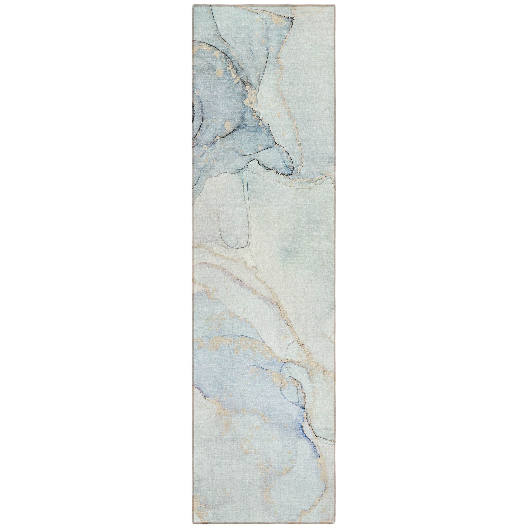 Machine Washable Sky Blue Rug - Indoor / Outdoor - Kids / Pet Friendly Watercolors Print Rug