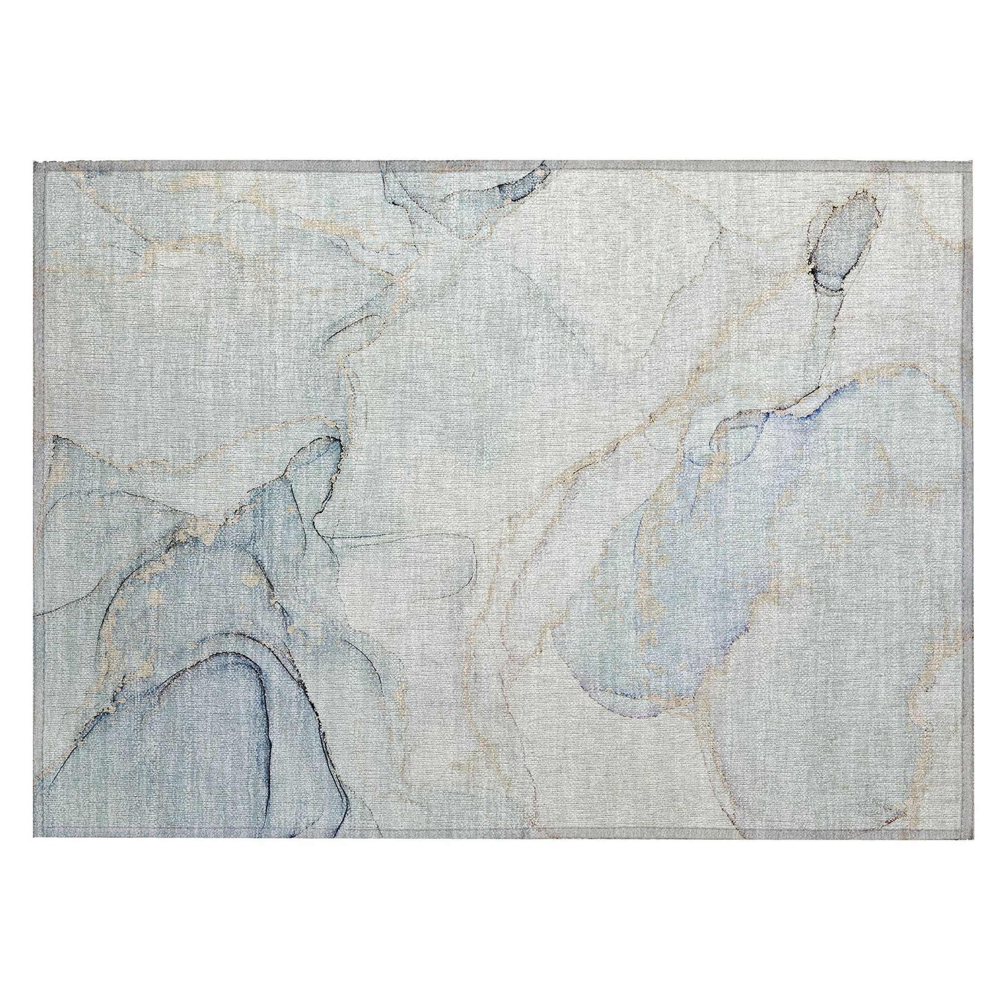 Machine Washable Sky Blue Rug - Indoor / Outdoor - Kids / Pet Friendly Watercolors Print Rug