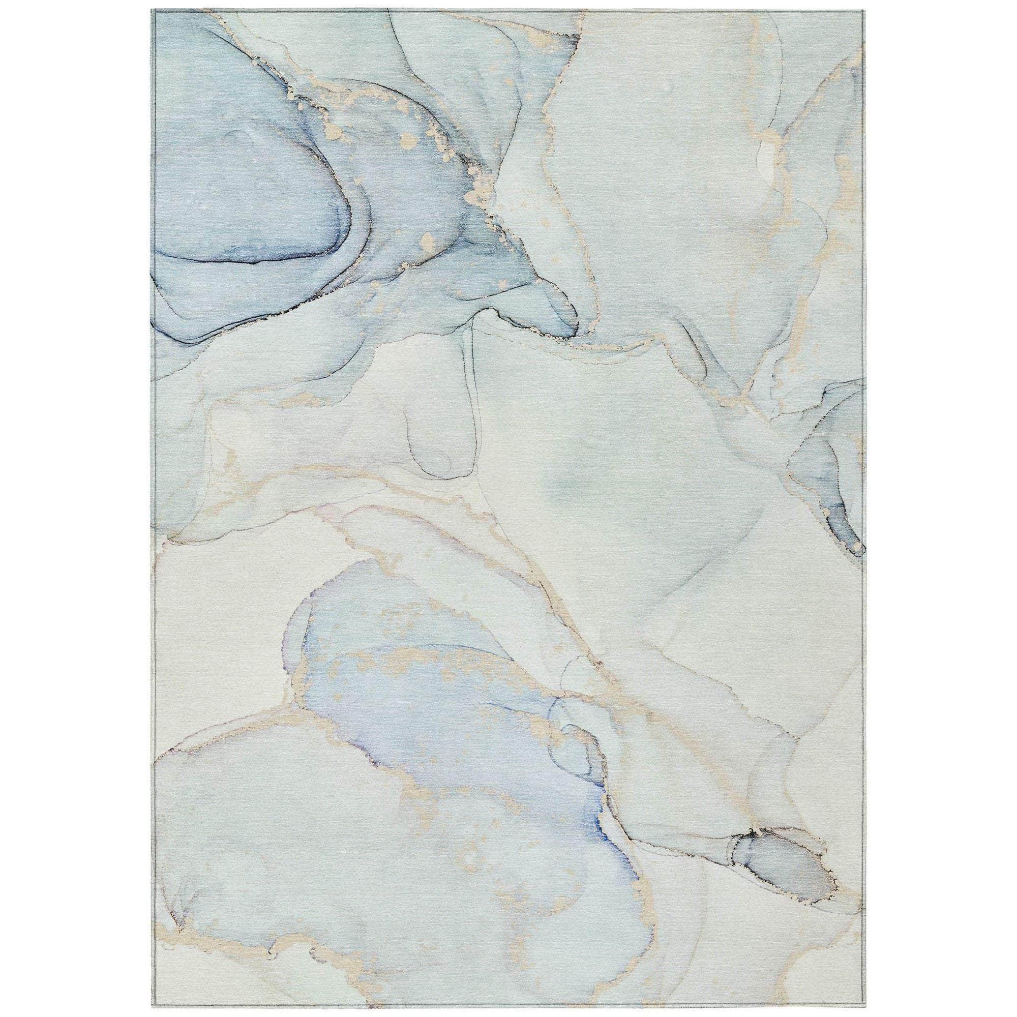 Machine Washable Sky Blue Rug - Indoor / Outdoor - Kids / Pet Friendly Watercolors Print Rug