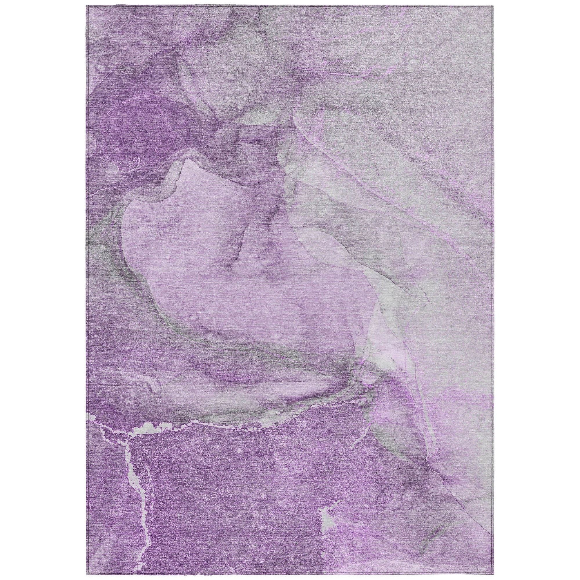 Machine Washable Lilac Purple Rug - Indoor / Outdoor - Kids / Pet Friendly Watercolors Print Rug