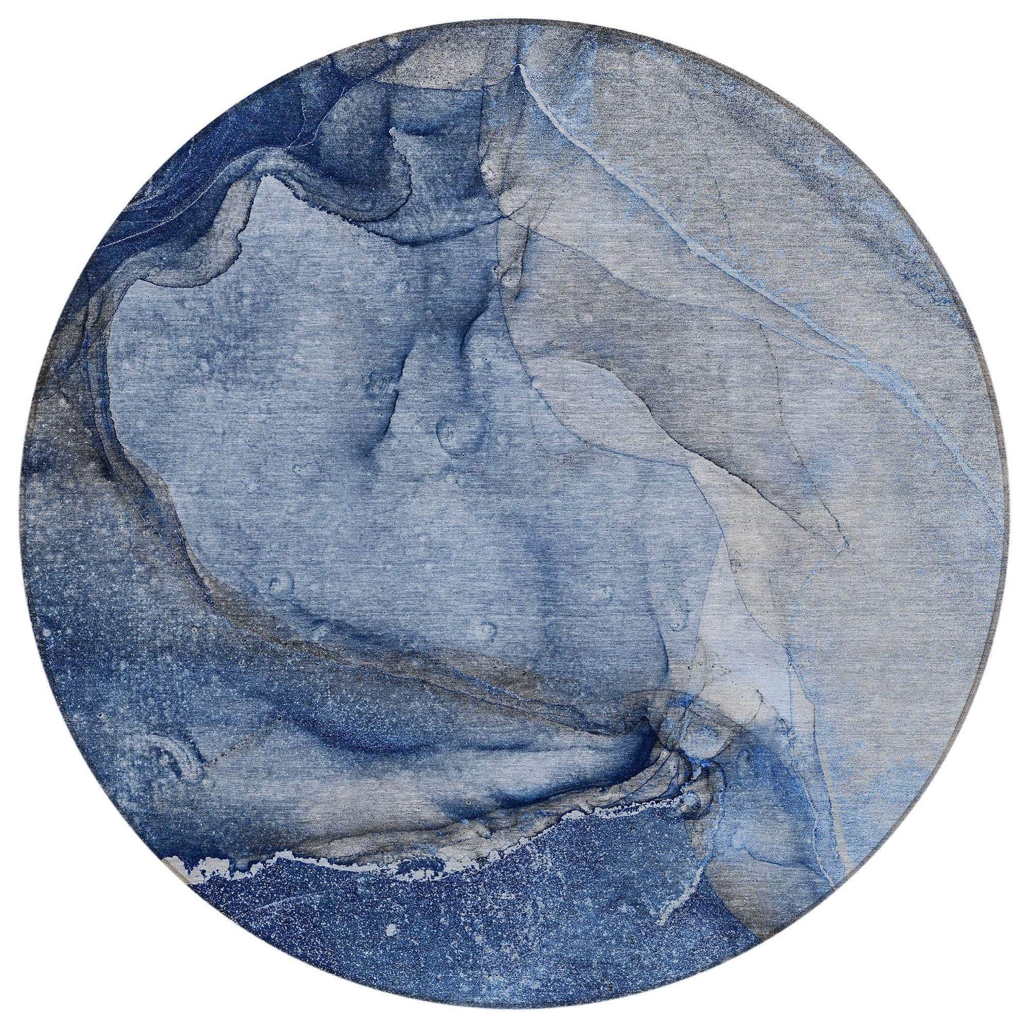 Machine Washable Navy Blue Rug - Indoor / Outdoor - Kids / Pet Friendly Watercolors Print Rug