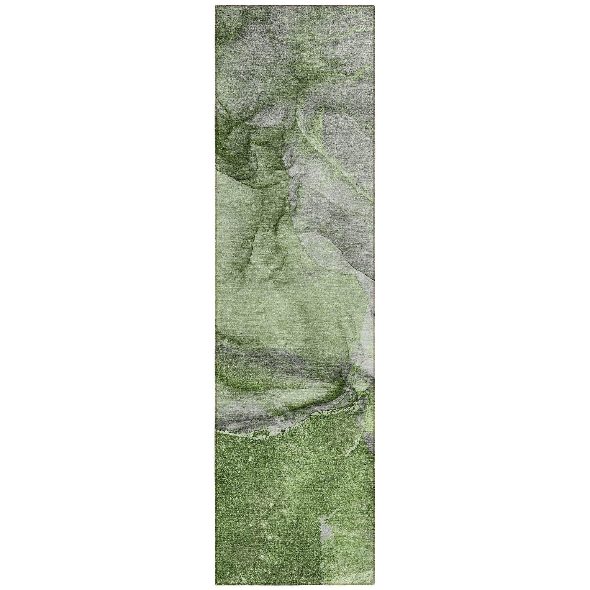 Machine Washable Olive Green Rug - Indoor / Outdoor - Kids / Pet Friendly Watercolors Print Rug