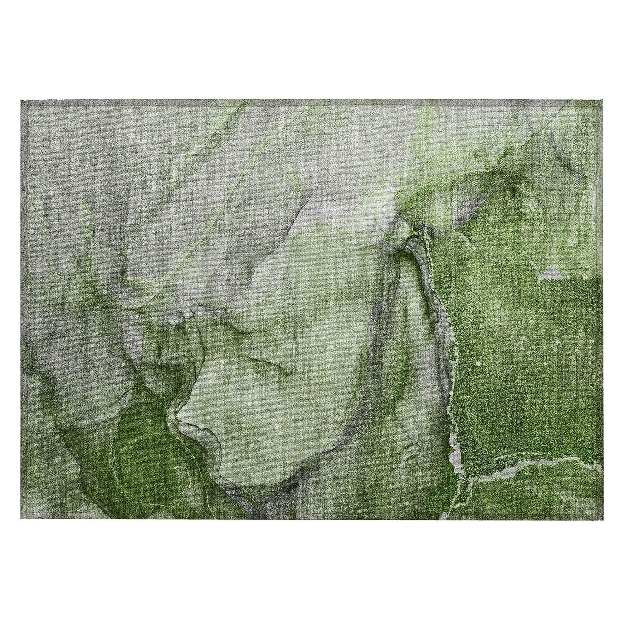 Machine Washable Olive Green Rug - Indoor / Outdoor - Kids / Pet Friendly Watercolors Print Rug