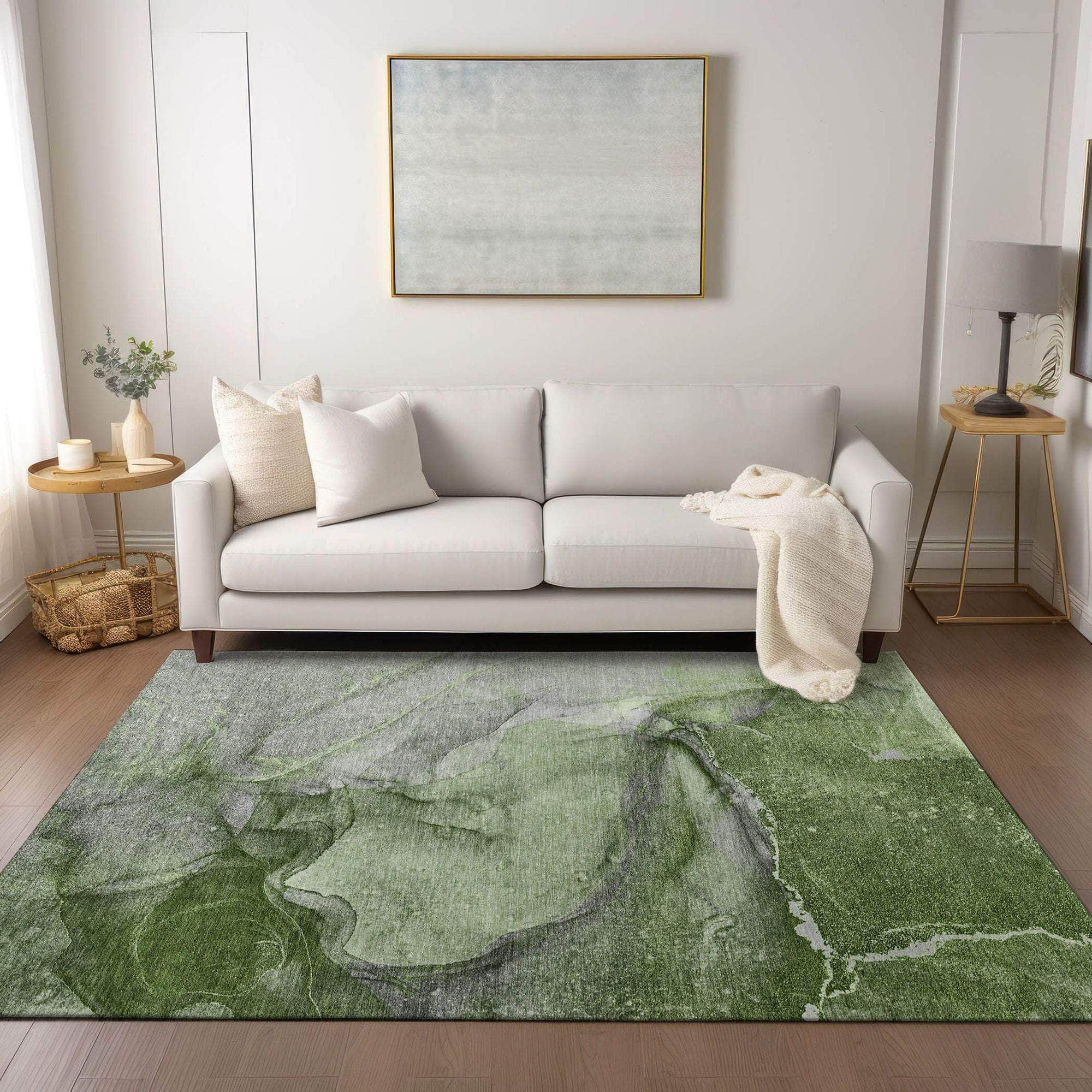 Machine Made ACN524 Olive Green Rugs