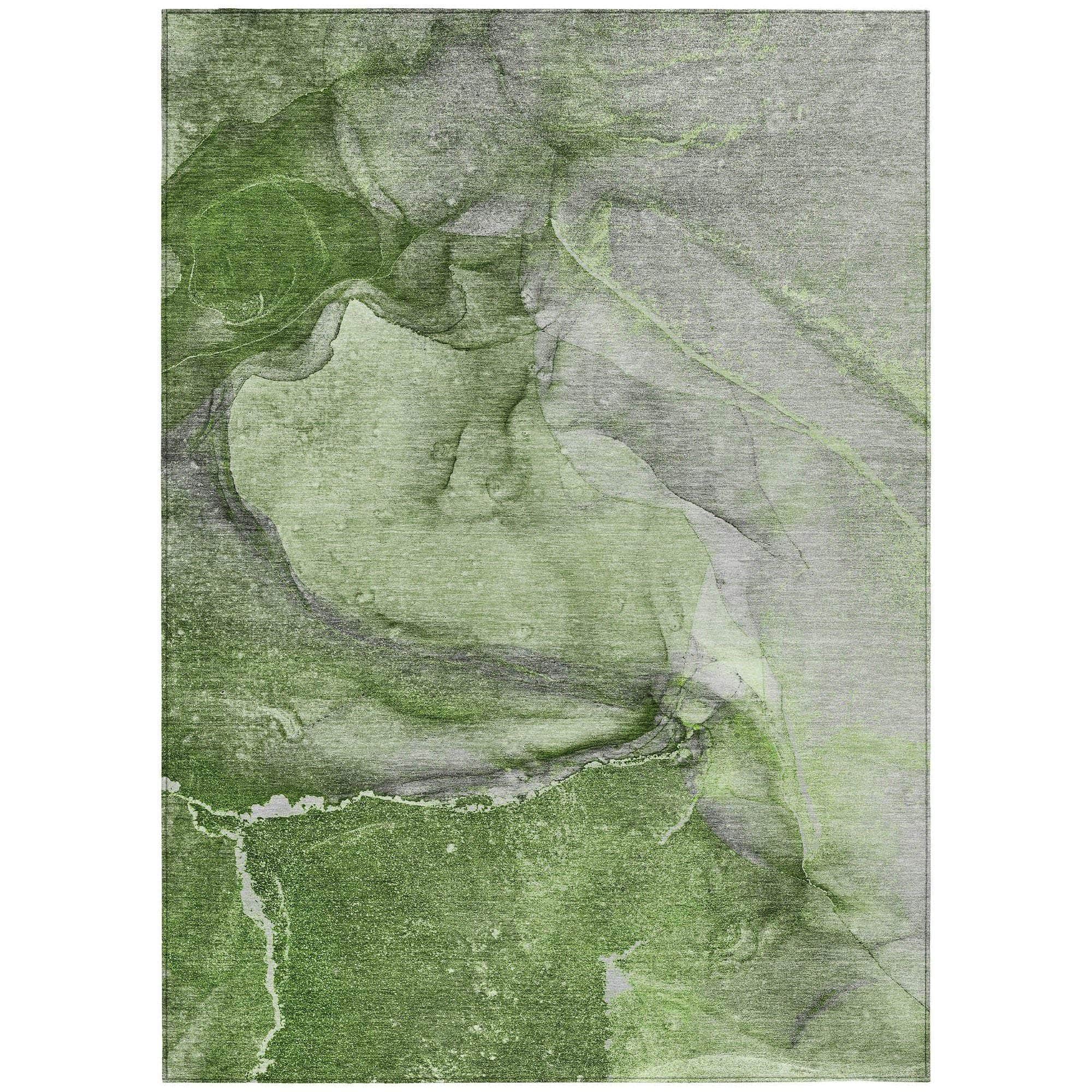 Machine Washable Olive Green Rug - Indoor / Outdoor - Kids / Pet Friendly Watercolors Print Rug