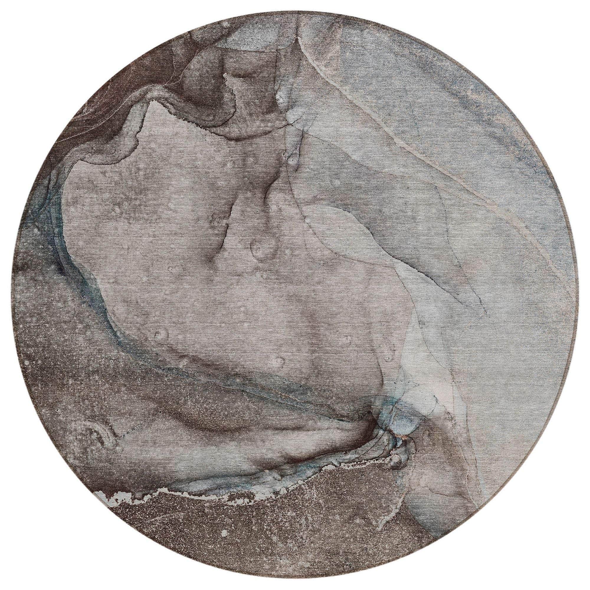 Machine Washable Taupe Brown Rug - Indoor / Outdoor - Kids / Pet Friendly Watercolors Print Rug