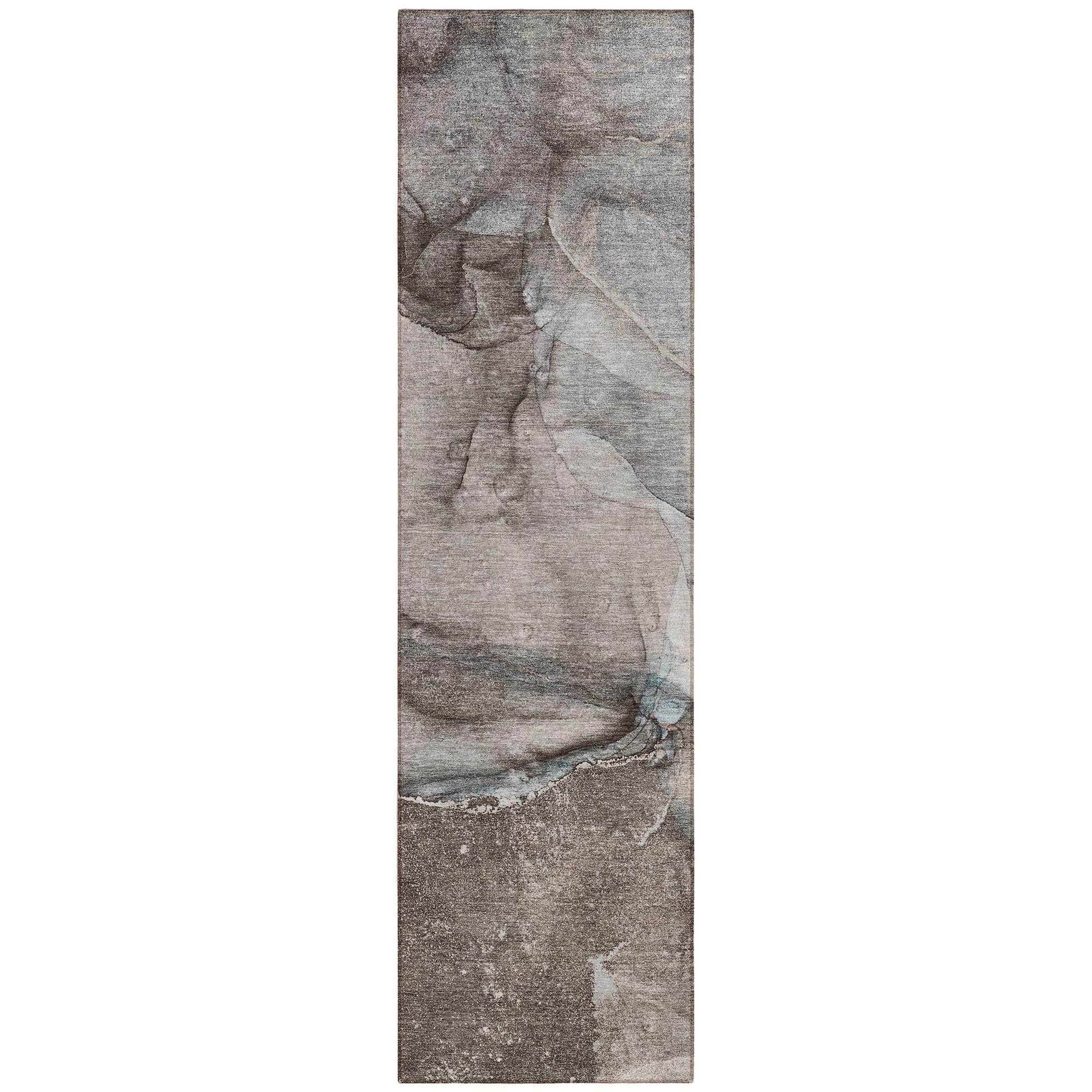 Machine Washable Taupe Brown Rug - Indoor / Outdoor - Kids / Pet Friendly Watercolors Print Rug