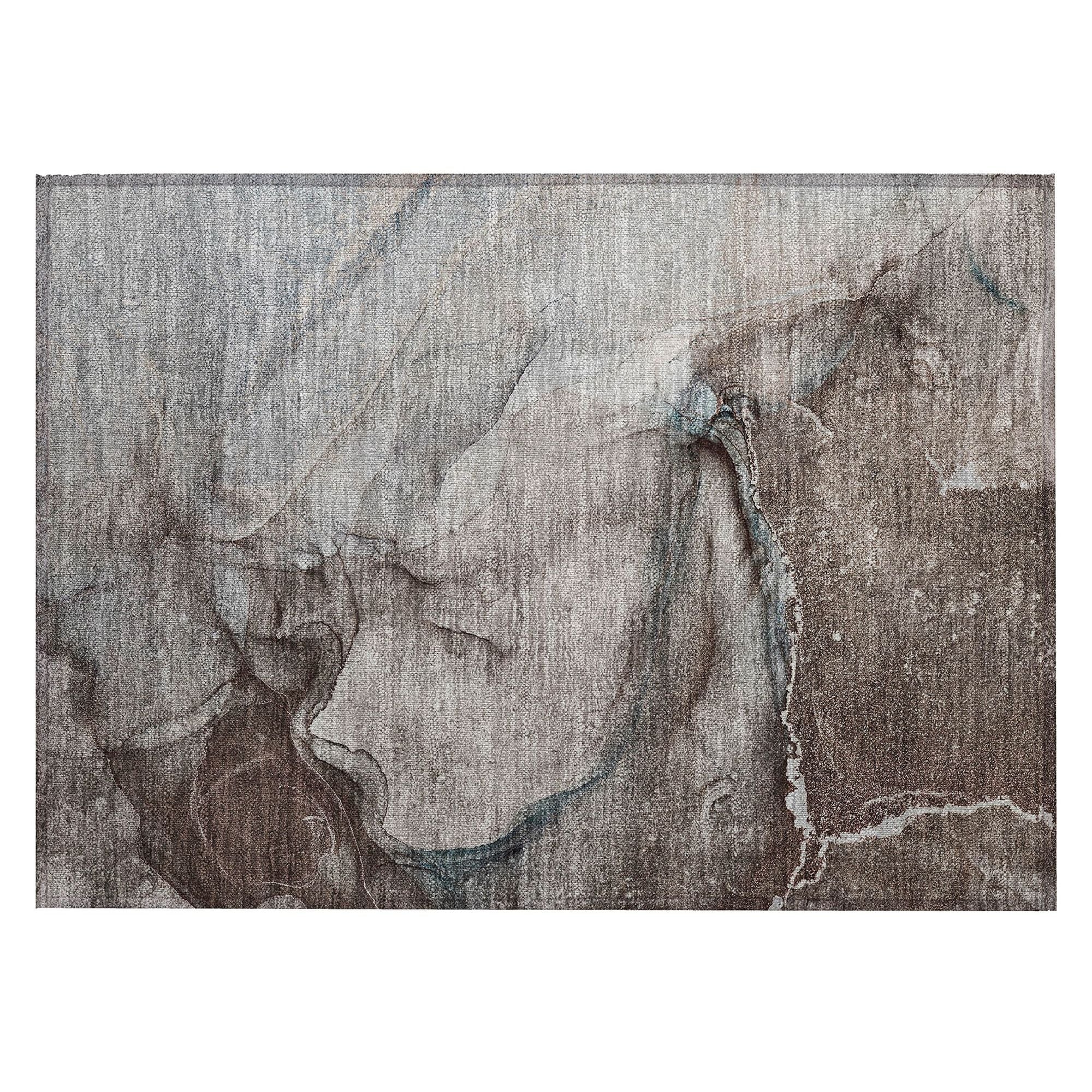 Machine Washable Taupe Brown Rug - Indoor / Outdoor - Kids / Pet Friendly Watercolors Print Rug