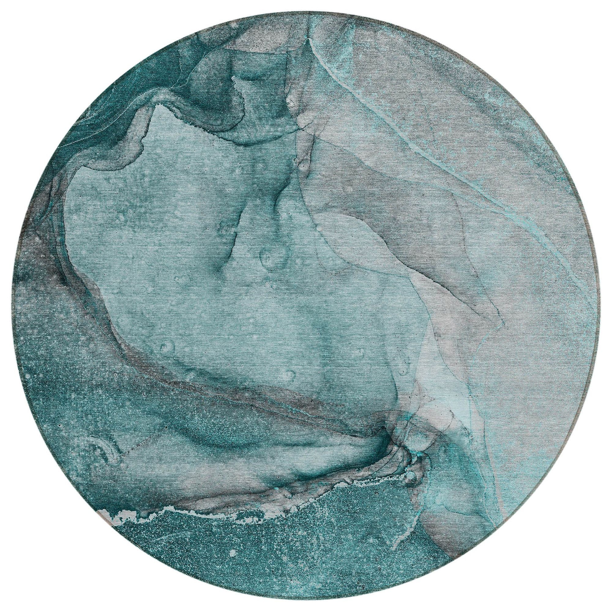 Machine Washable Teal Rug - Indoor / Outdoor - Kids / Pet Friendly Watercolors Print Rug