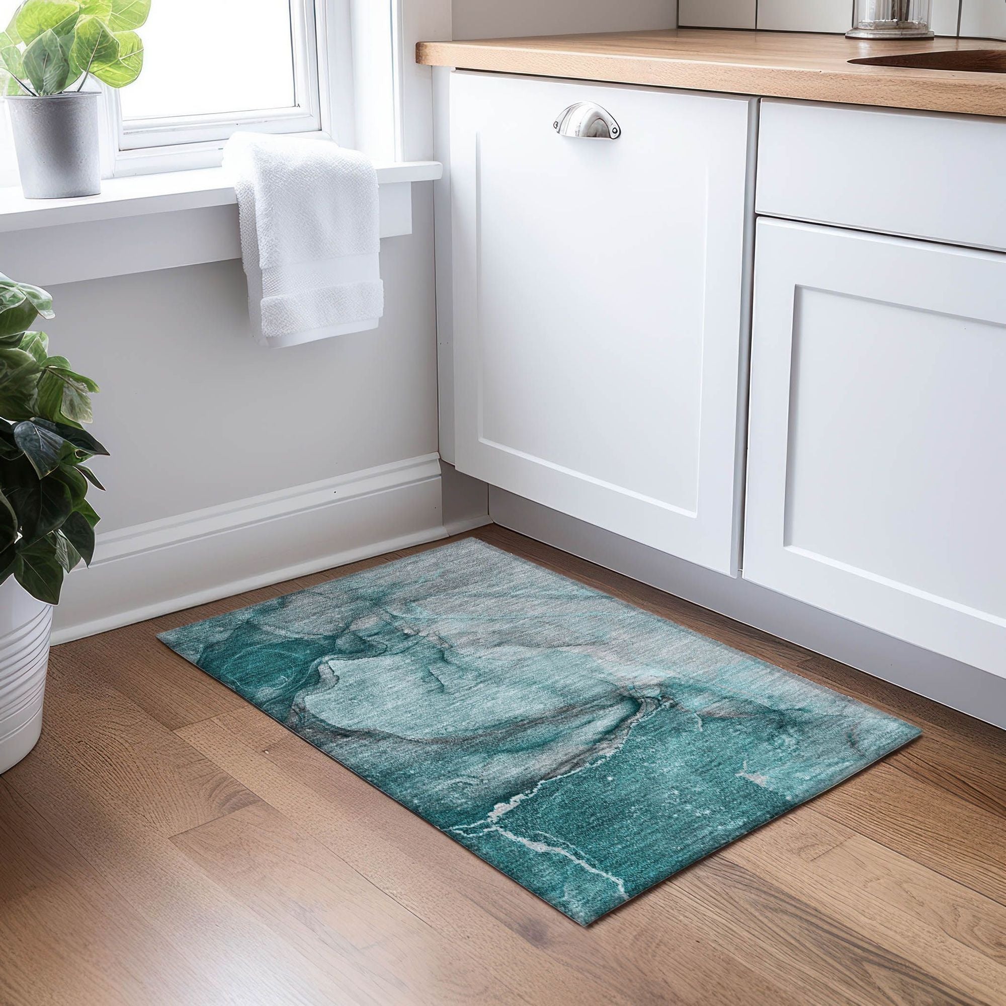 Machine Made ACN524 Teal Rugs