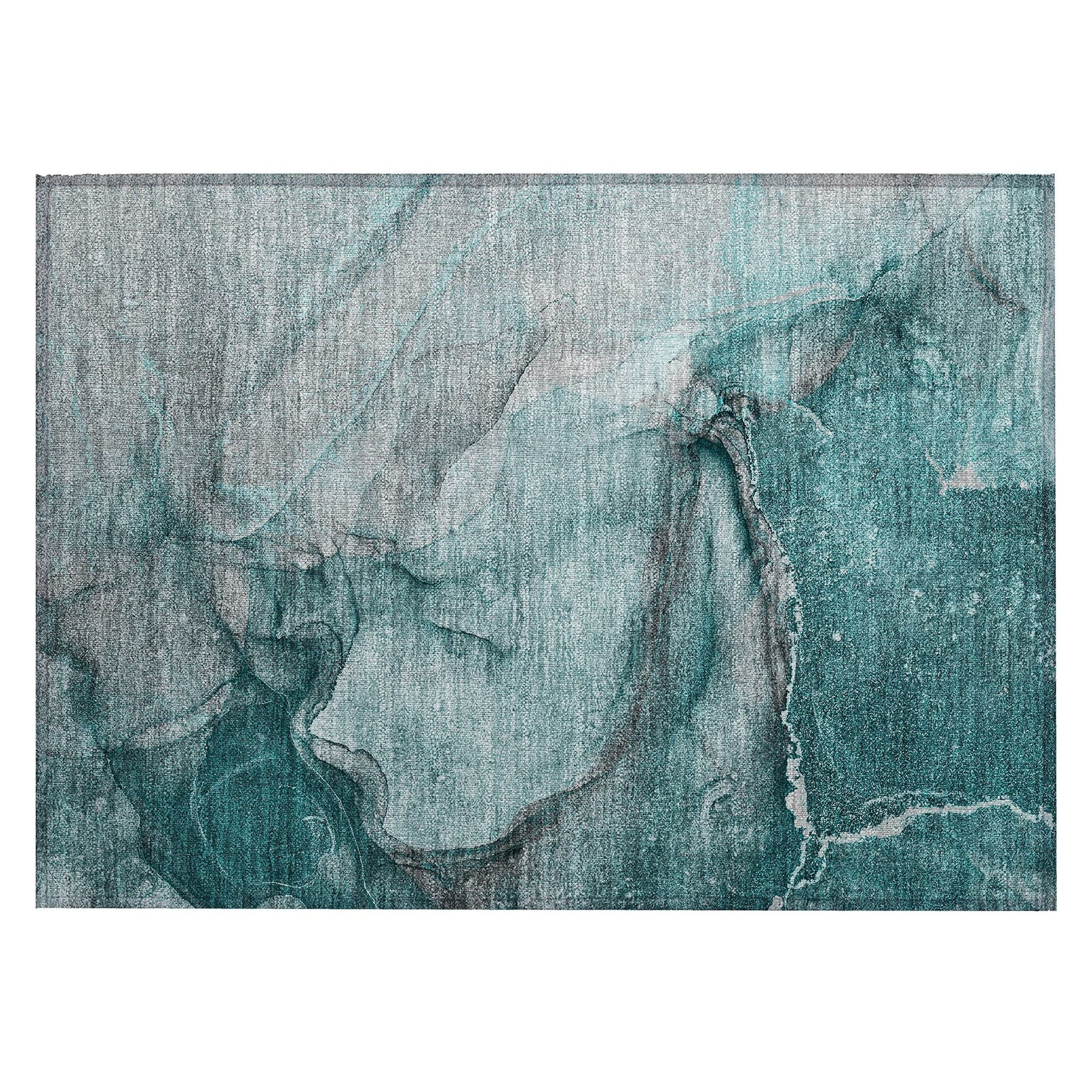 Machine Washable Teal Rug - Indoor / Outdoor - Kids / Pet Friendly Watercolors Print Rug