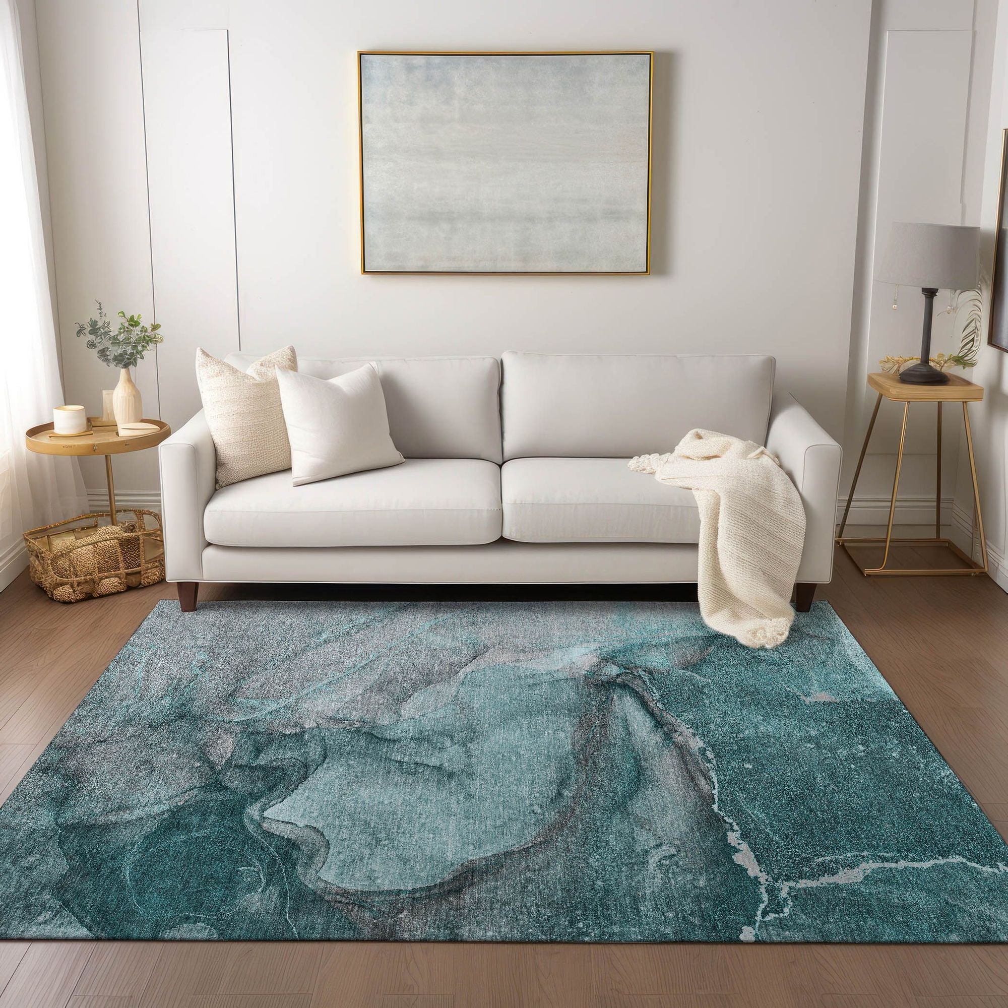 Machine Made ACN524 Teal Rugs