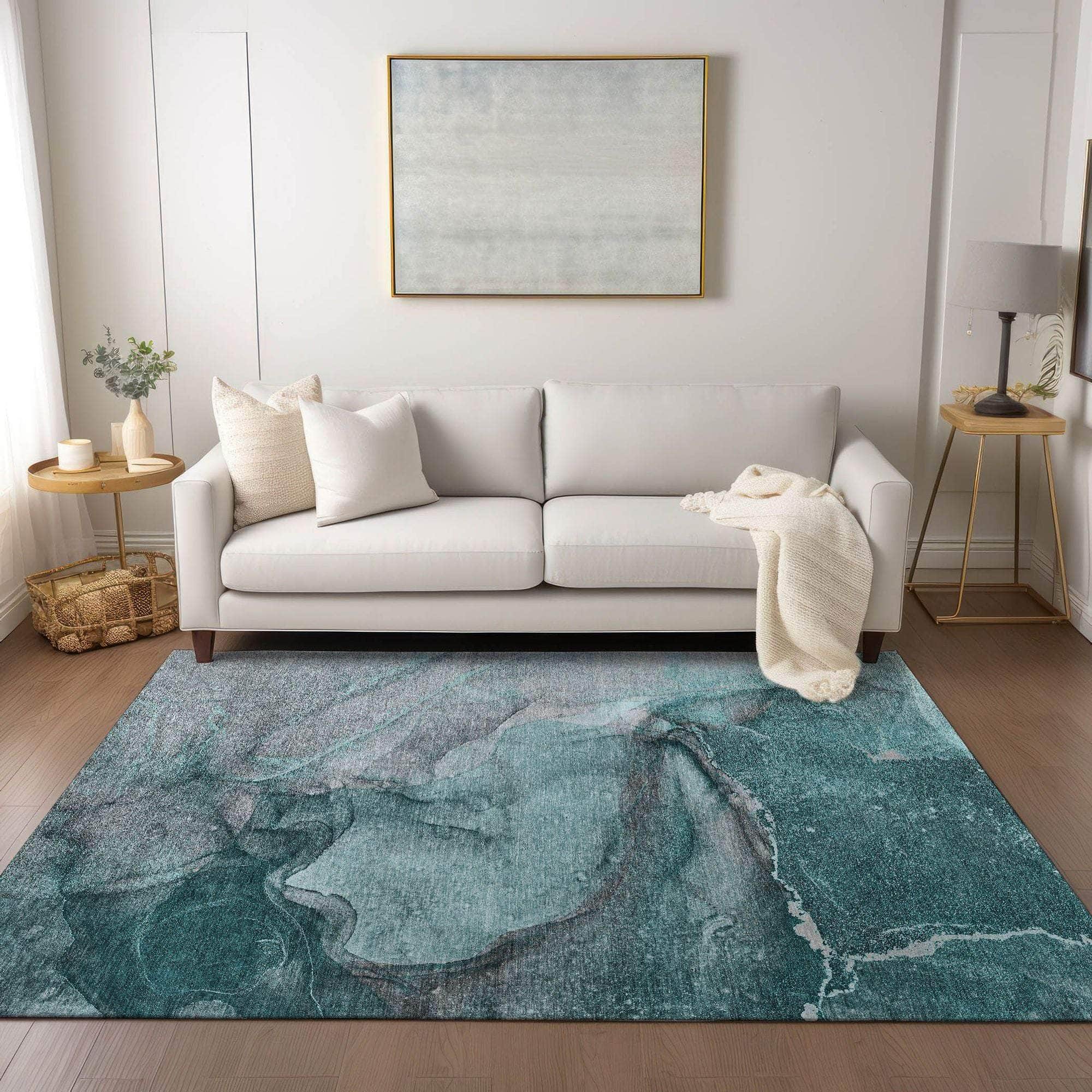 Machine Made ACN524 Teal Rugs