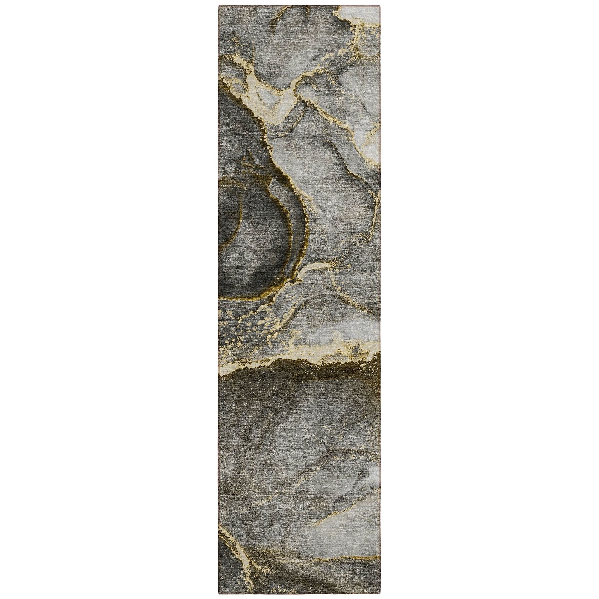 Machine Washable Gold Rug - Indoor / Outdoor - Kids / Pet Friendly Watercolors Print Rug