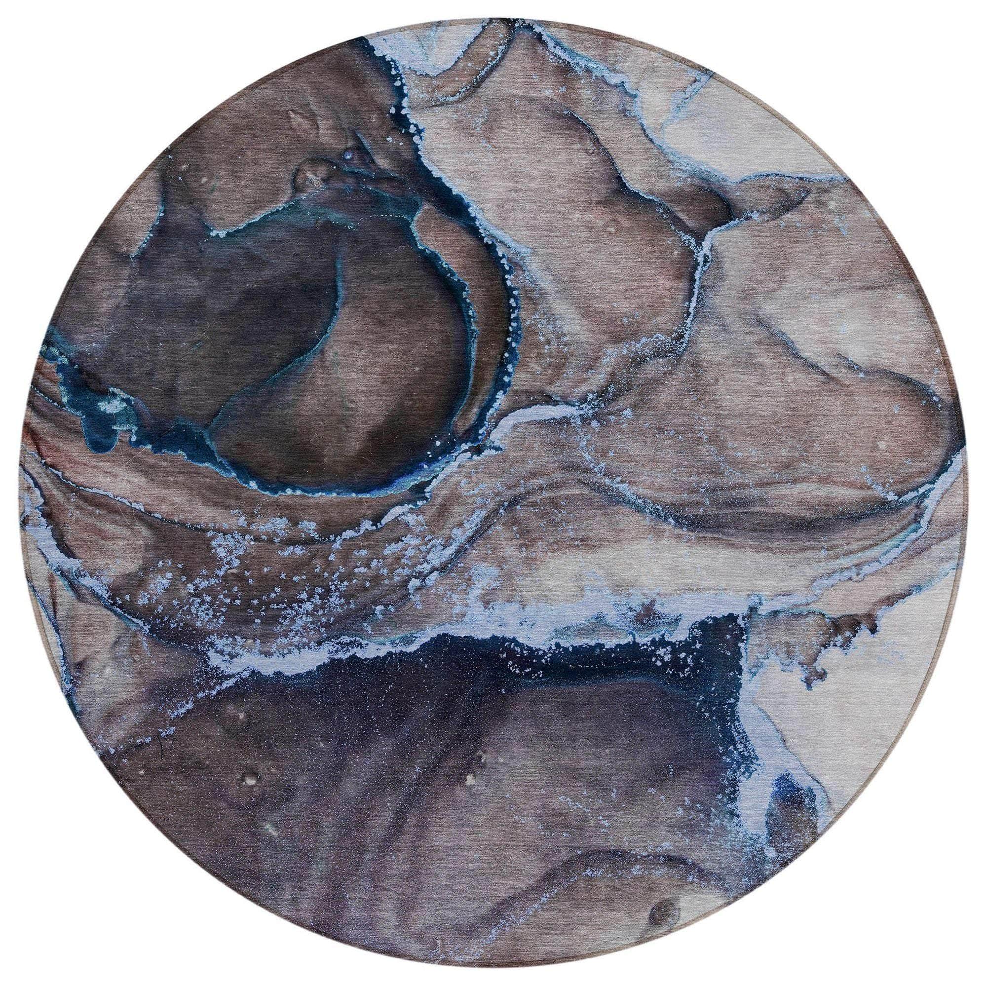 Machine Washable Navy Blue Rug - Indoor / Outdoor - Kids / Pet Friendly Watercolors Print Rug