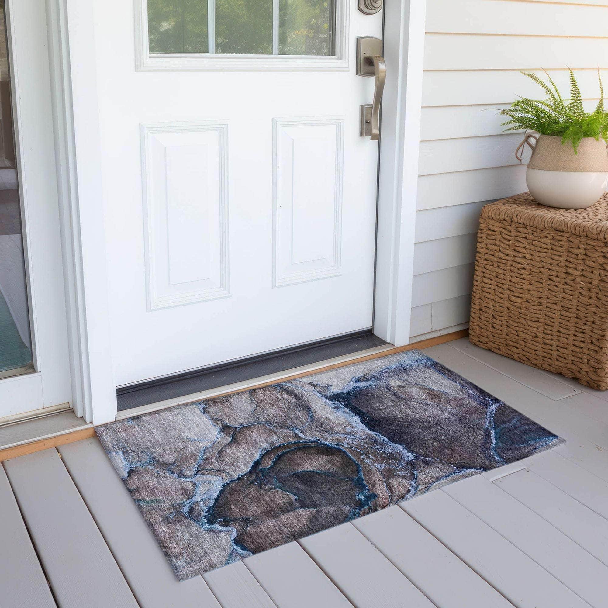 Machine Made ACN525 Navy Blue Rugs