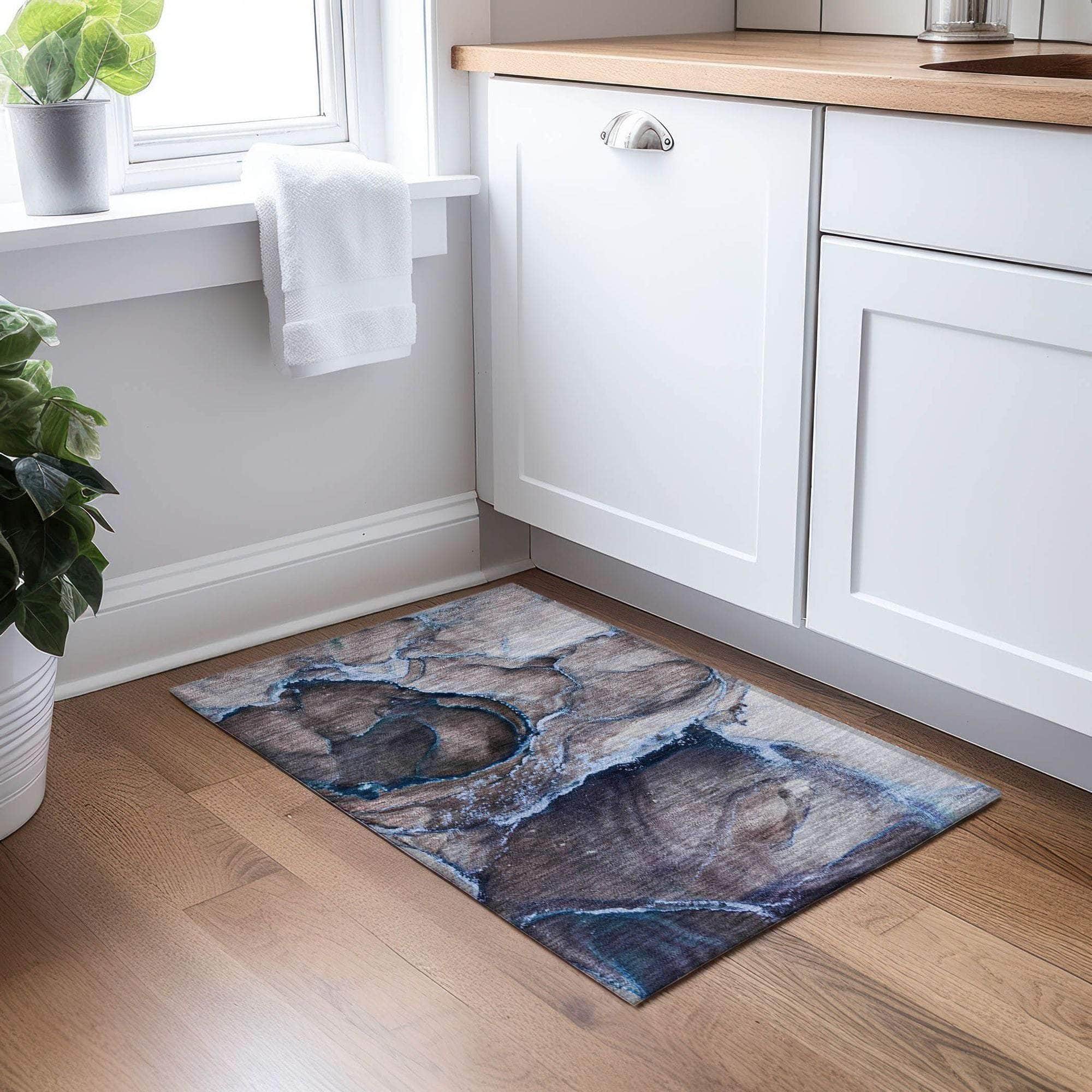 Machine Made ACN525 Navy Blue Rugs