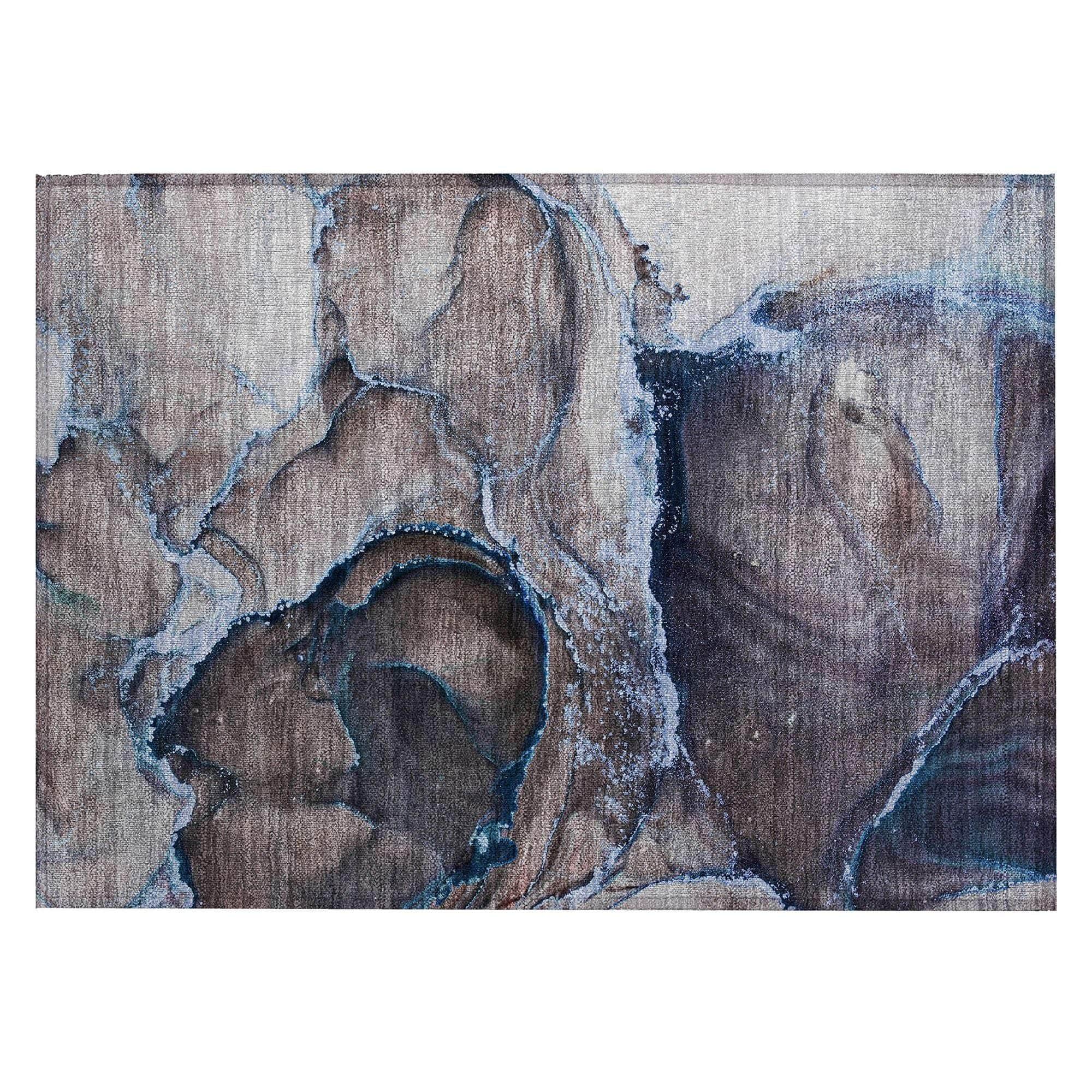 Machine Washable Navy Blue Rug - Indoor / Outdoor - Kids / Pet Friendly Watercolors Print Rug