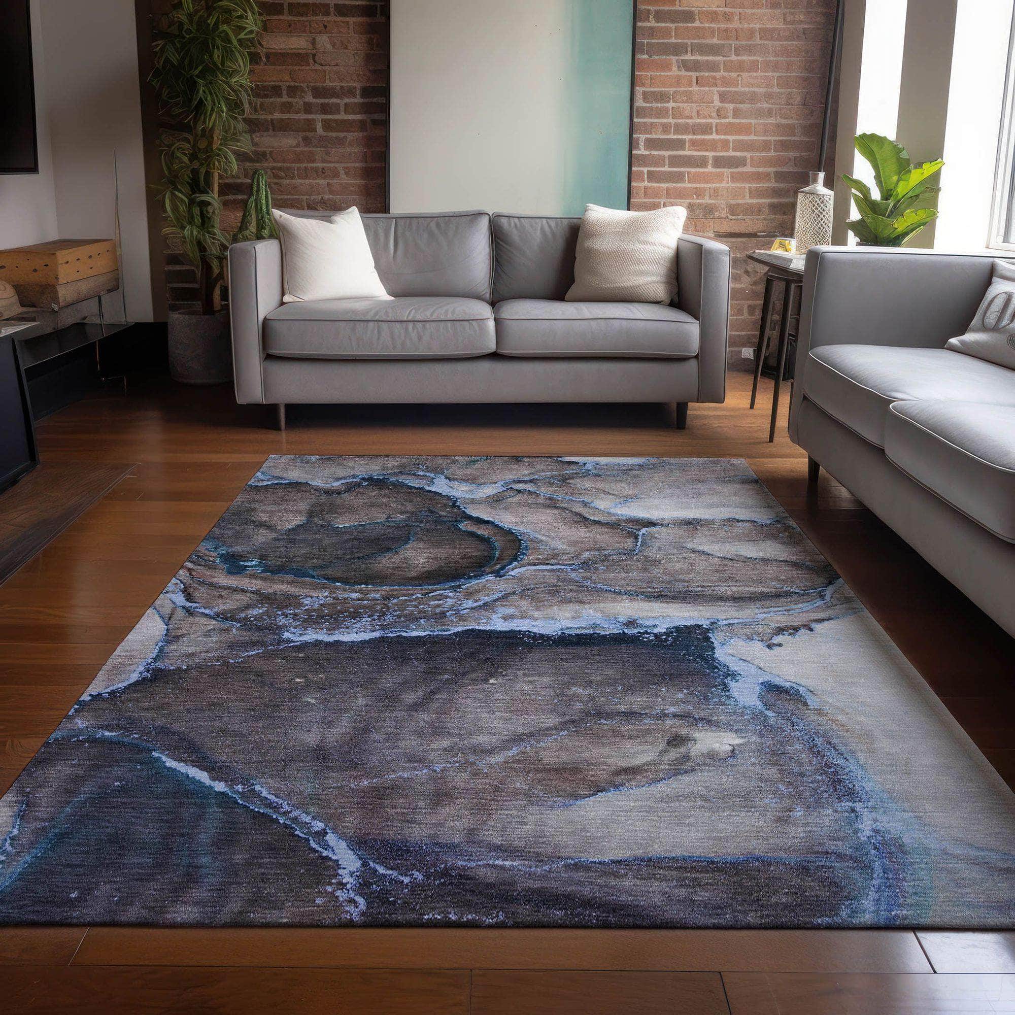 Machine Made ACN525 Navy Blue Rugs