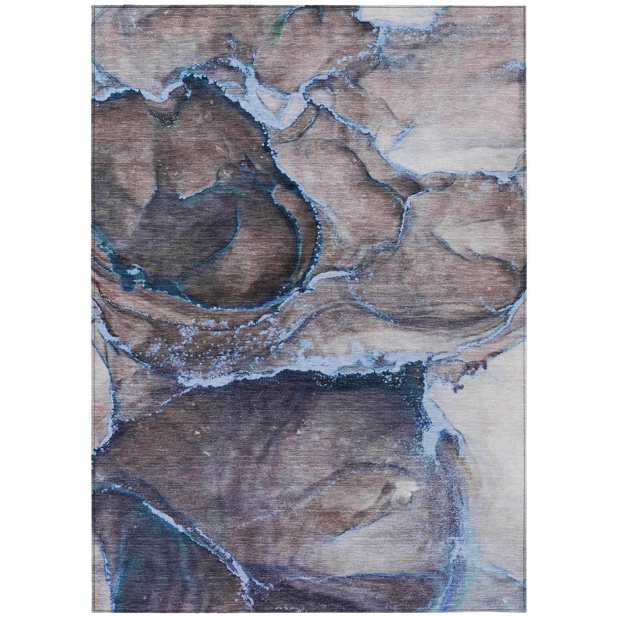 Machine Washable Navy Blue Rug - Indoor / Outdoor - Kids / Pet Friendly Watercolors Print Rug