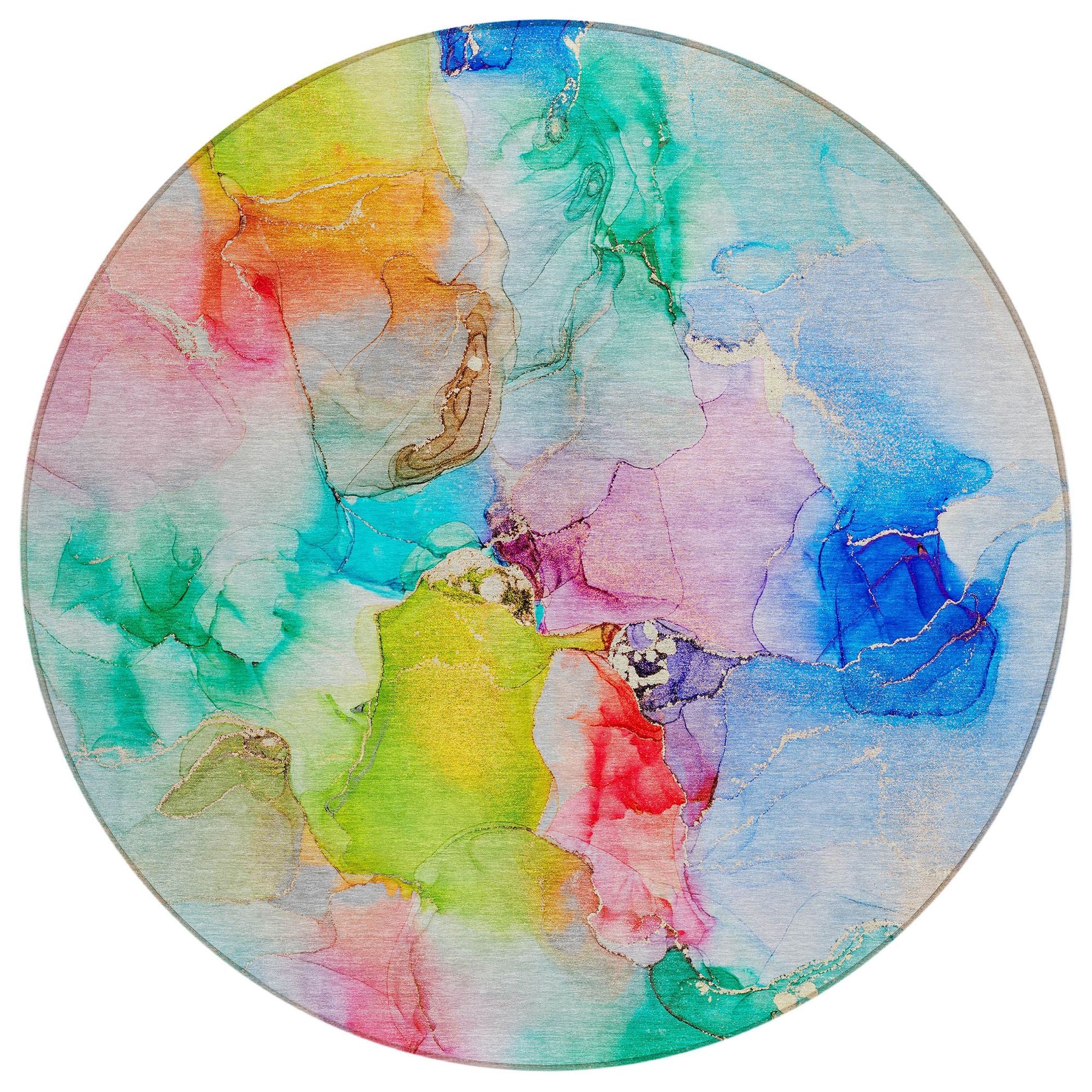 Machine Washable Blue Rug - Indoor / Outdoor - Kids / Pet Friendly Watercolors Print Rug