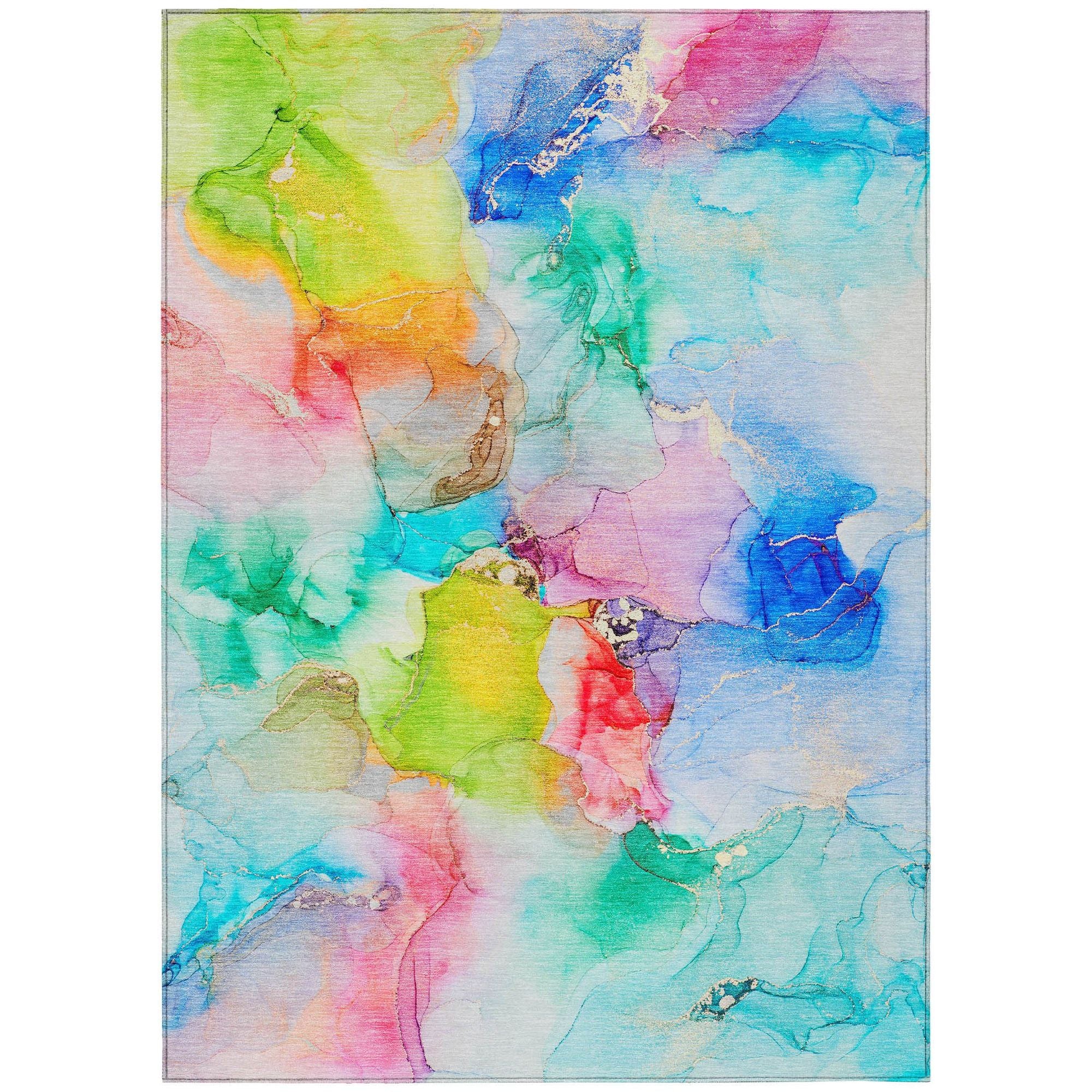 Machine Washable Blue Rug - Indoor / Outdoor - Kids / Pet Friendly Watercolors Print Rug