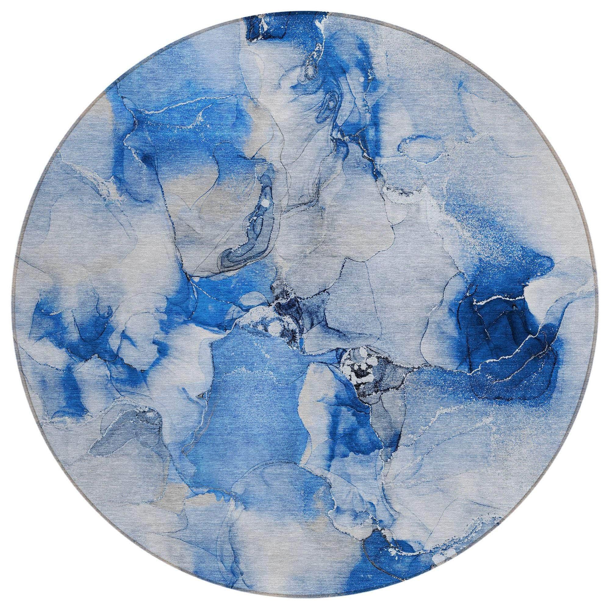 Machine Washable Navy Blue Rug - Indoor / Outdoor - Kids / Pet Friendly Watercolors Print Rug