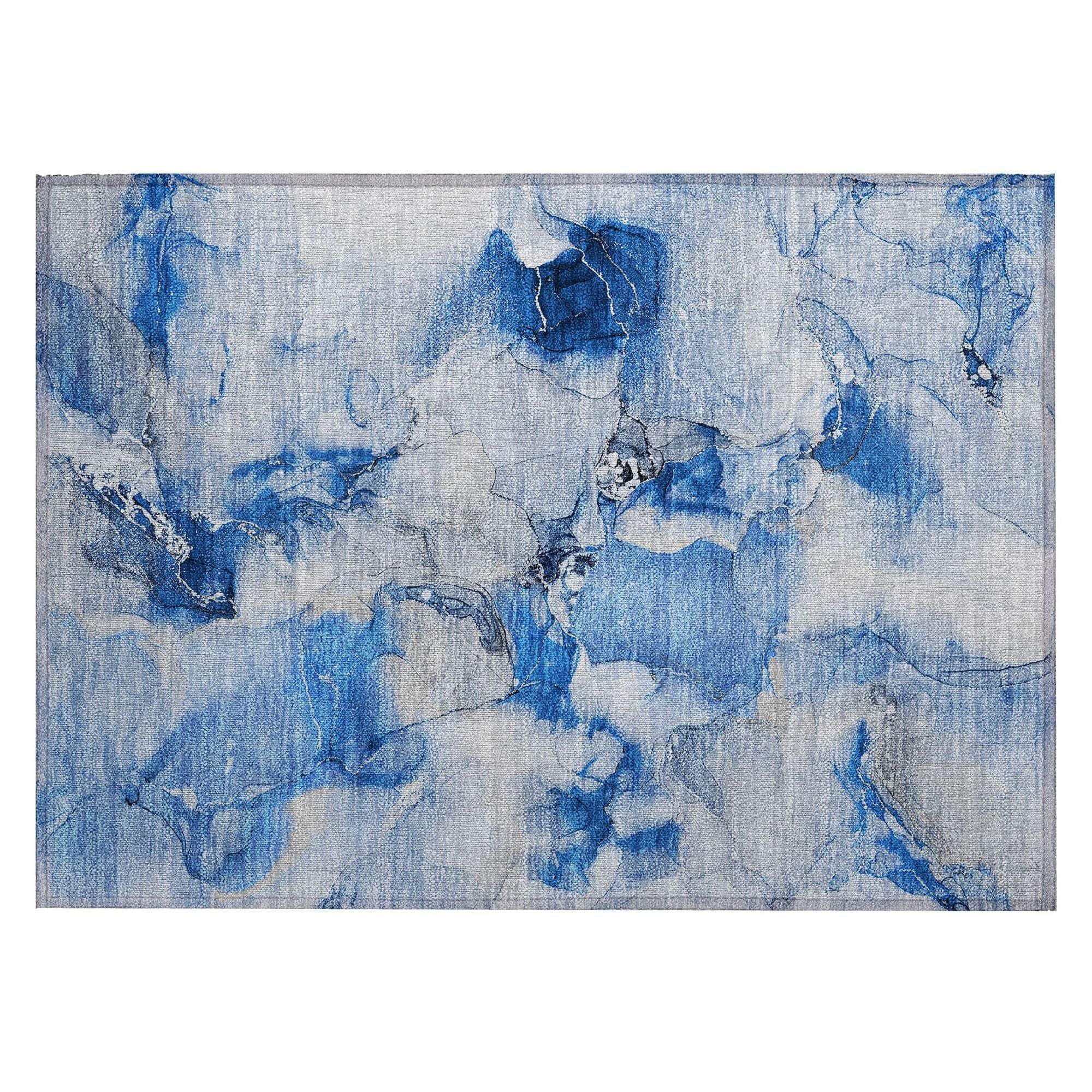 Machine Washable Navy Blue Rug - Indoor / Outdoor - Kids / Pet Friendly Watercolors Print Rug